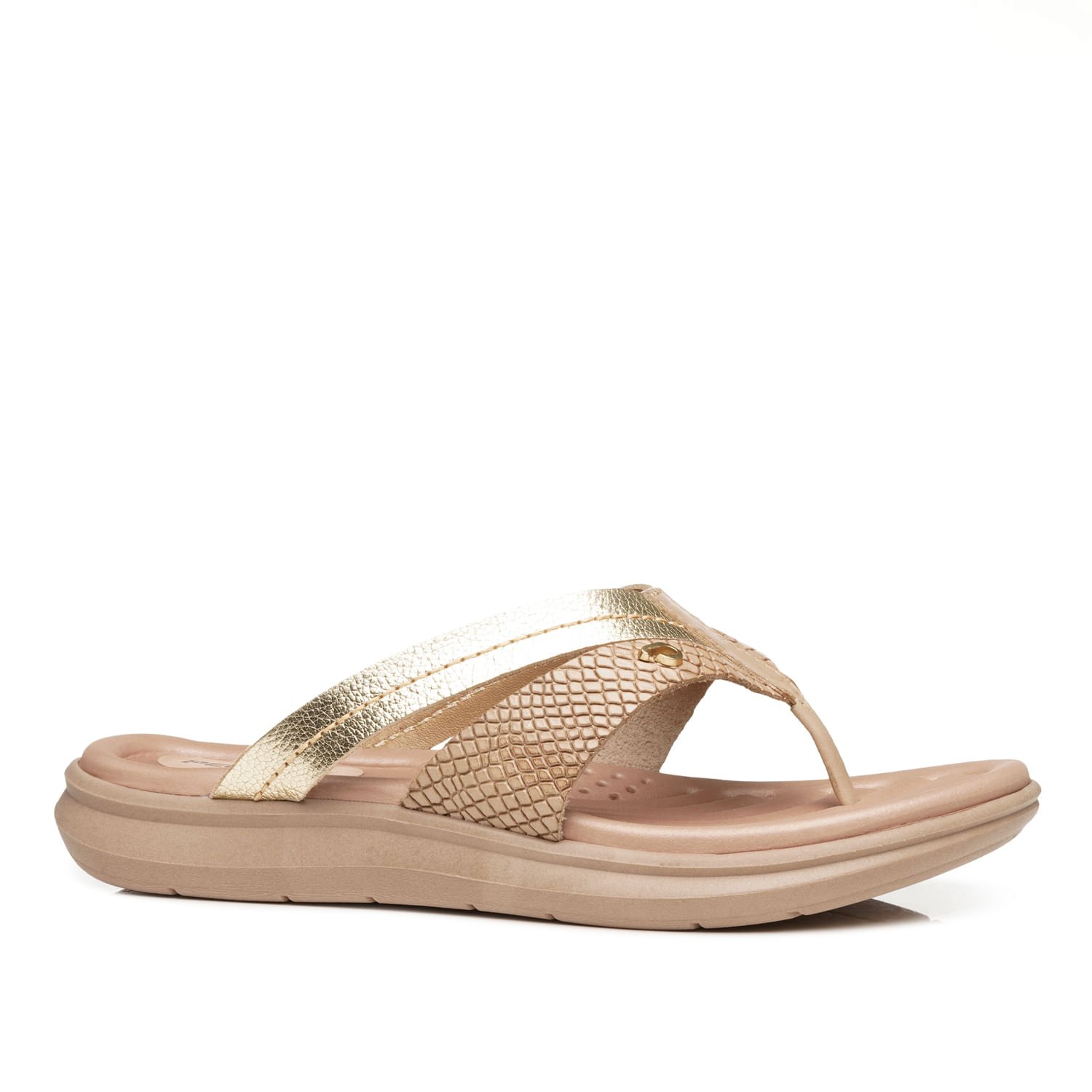 Chinelo Pegada Feminino em Couro Cream 232851-02 Bege/Dourado 1