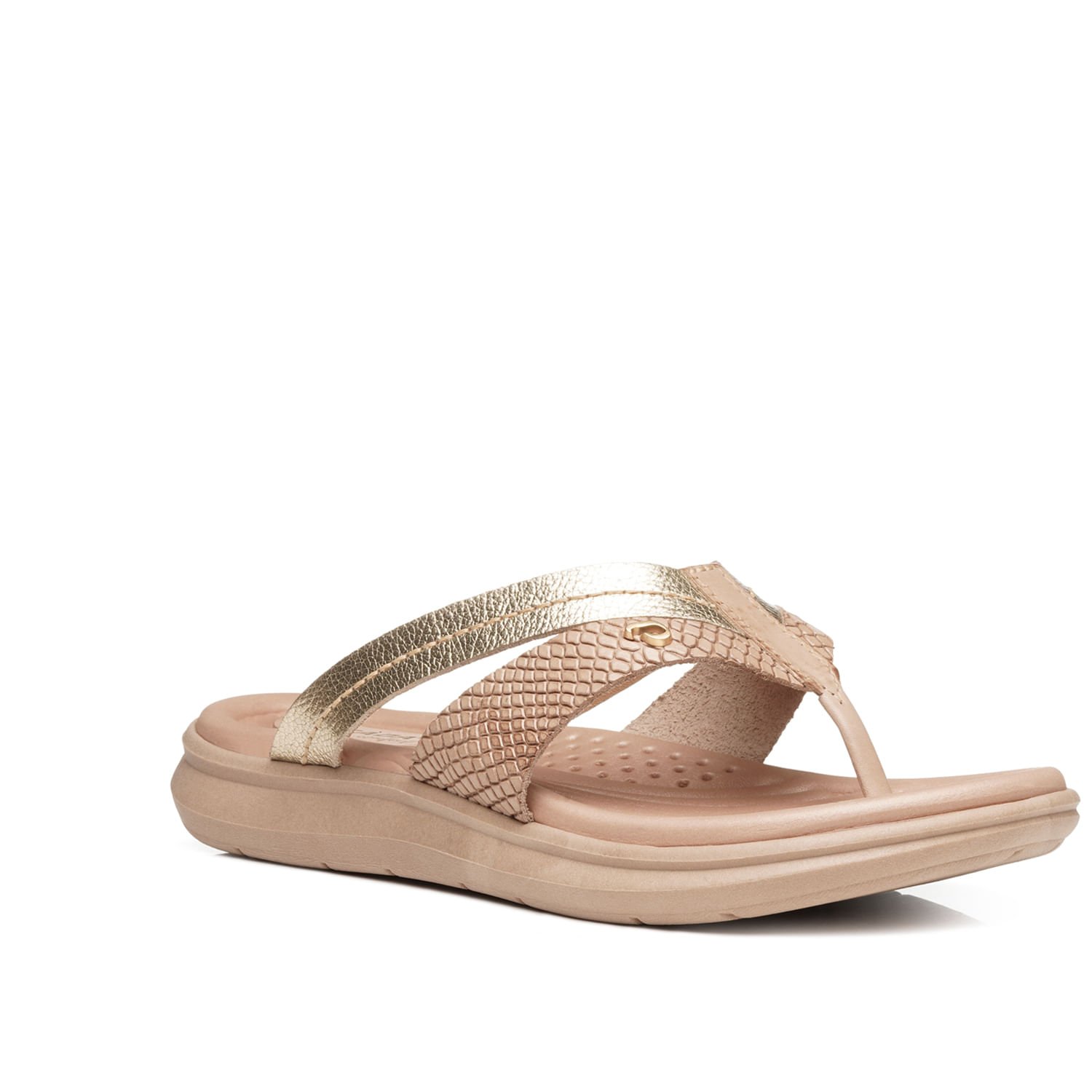 Chinelo Pegada Feminino em Couro Cream 232851-02 Bege/Dourado 2