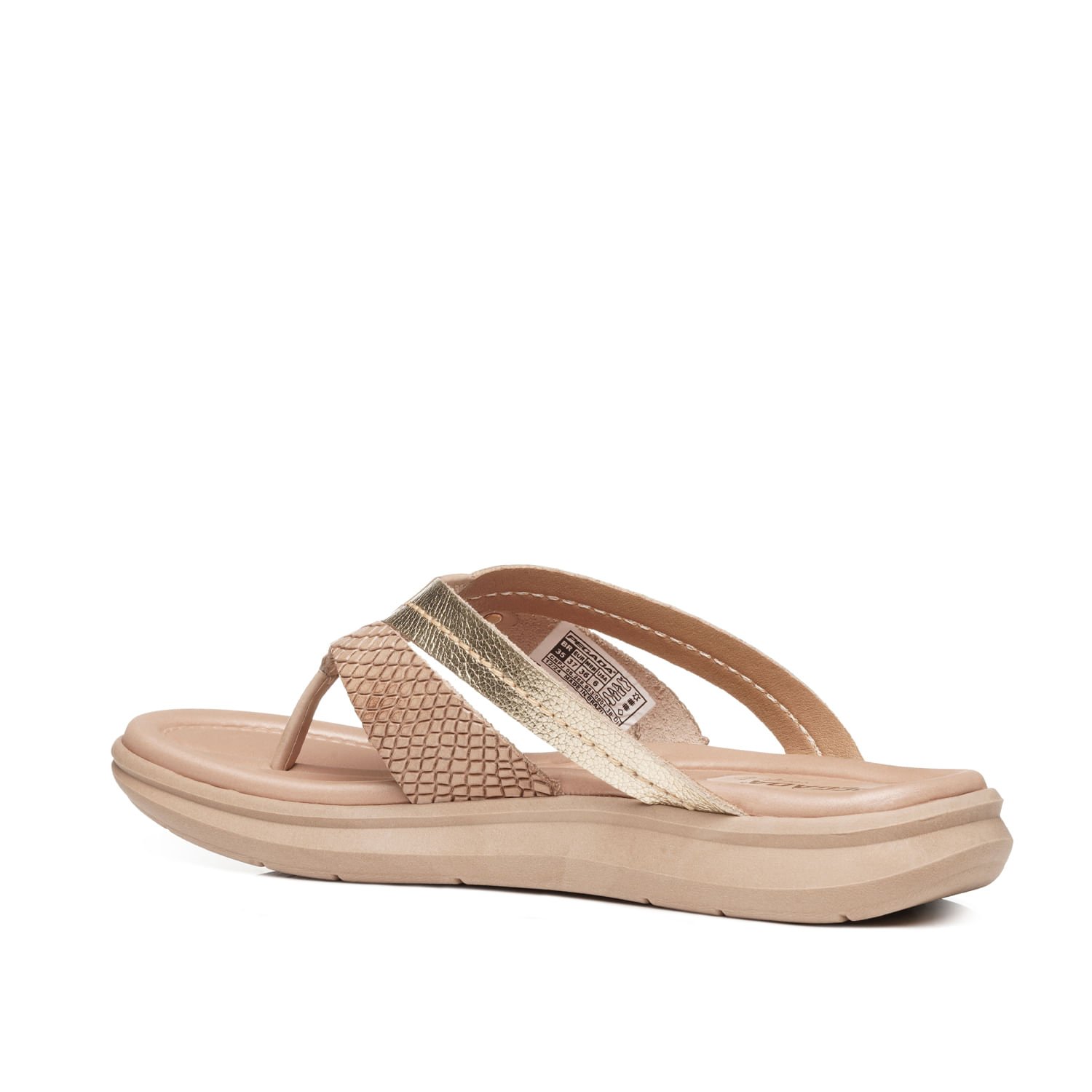 Chinelo Pegada Feminino em Couro Cream 232851-02 Bege/Dourado 3