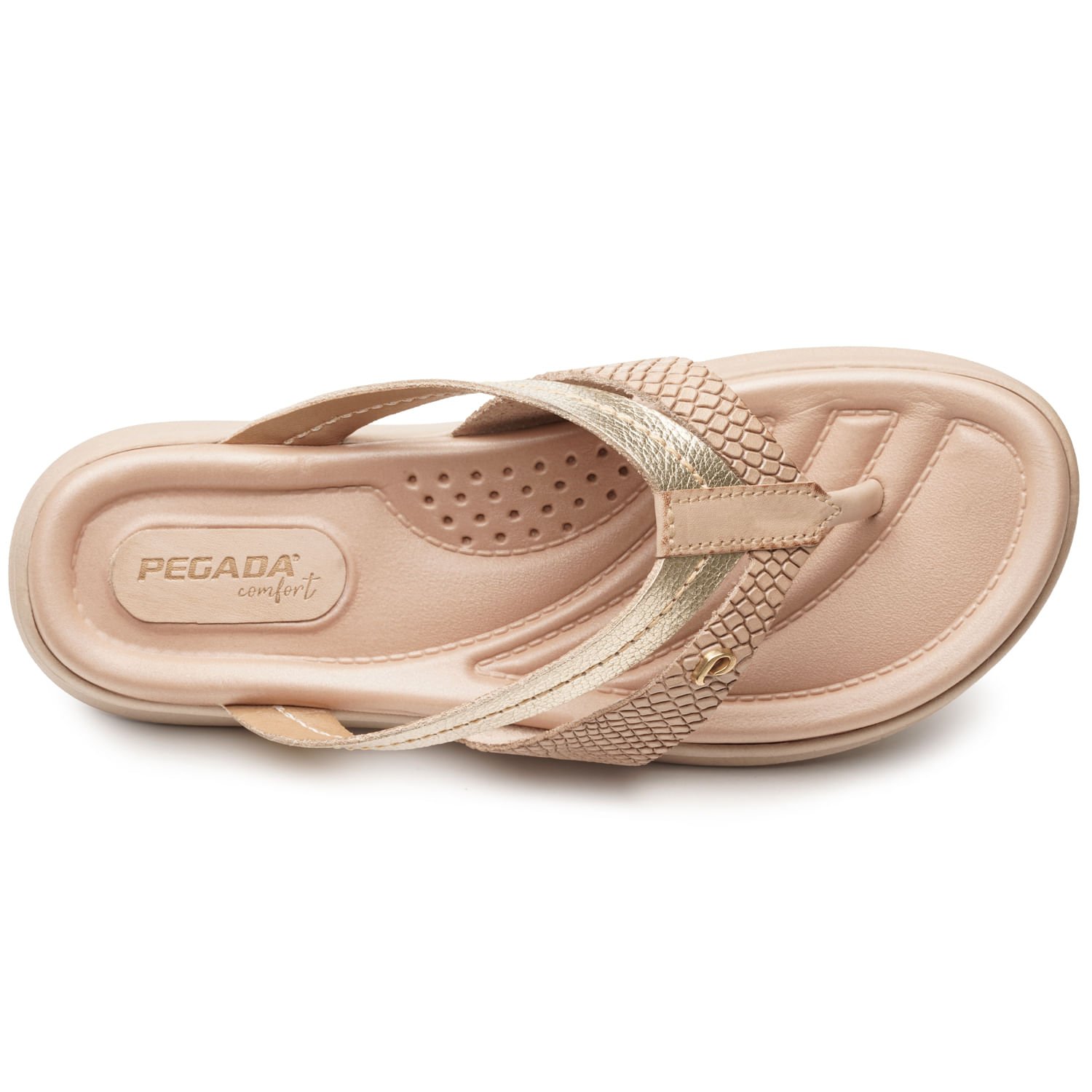 Chinelo Pegada Feminino em Couro Cream 232851-02 Bege/Dourado 6