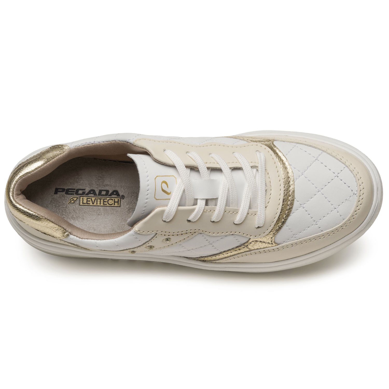 Tênis Pegada Feminino em Couro Branco 213105-02 Branco/Dourado 7