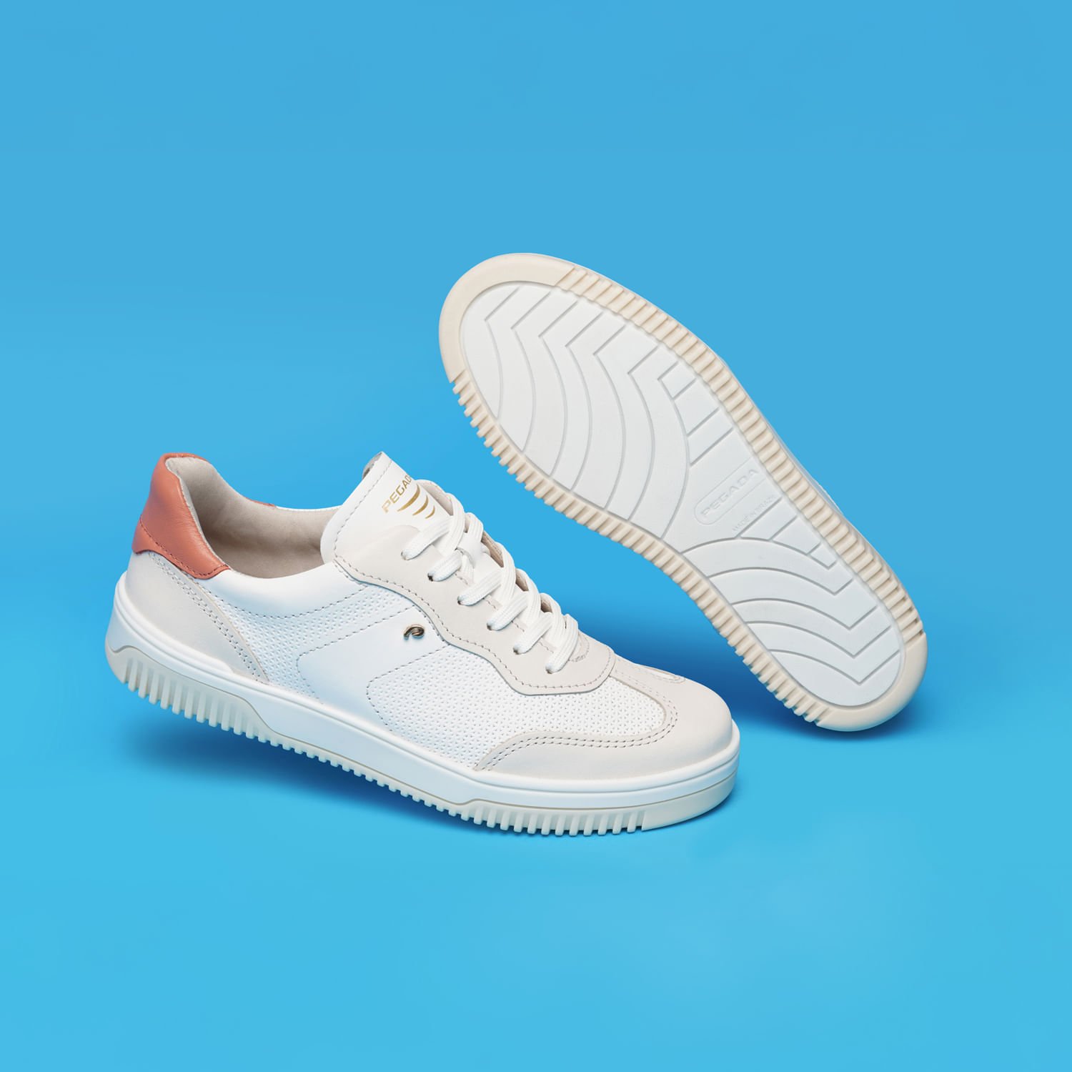 Tênis Pegada Feminino em Couro Branco 211805-02 Branco/Bege/Rosa 2