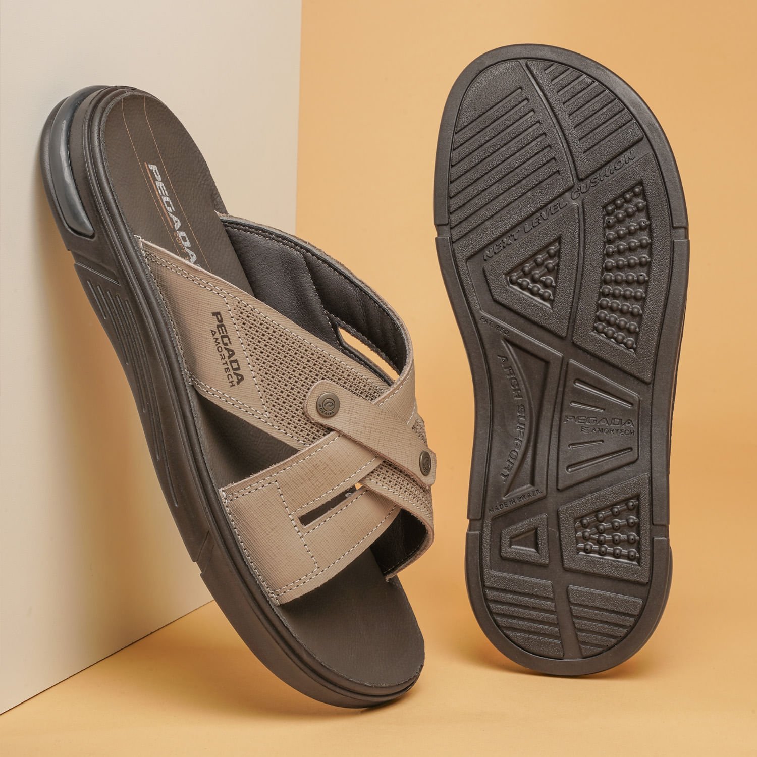 CHINELO Pegada Masculino em Couro Areia 134404-04 Bege 2