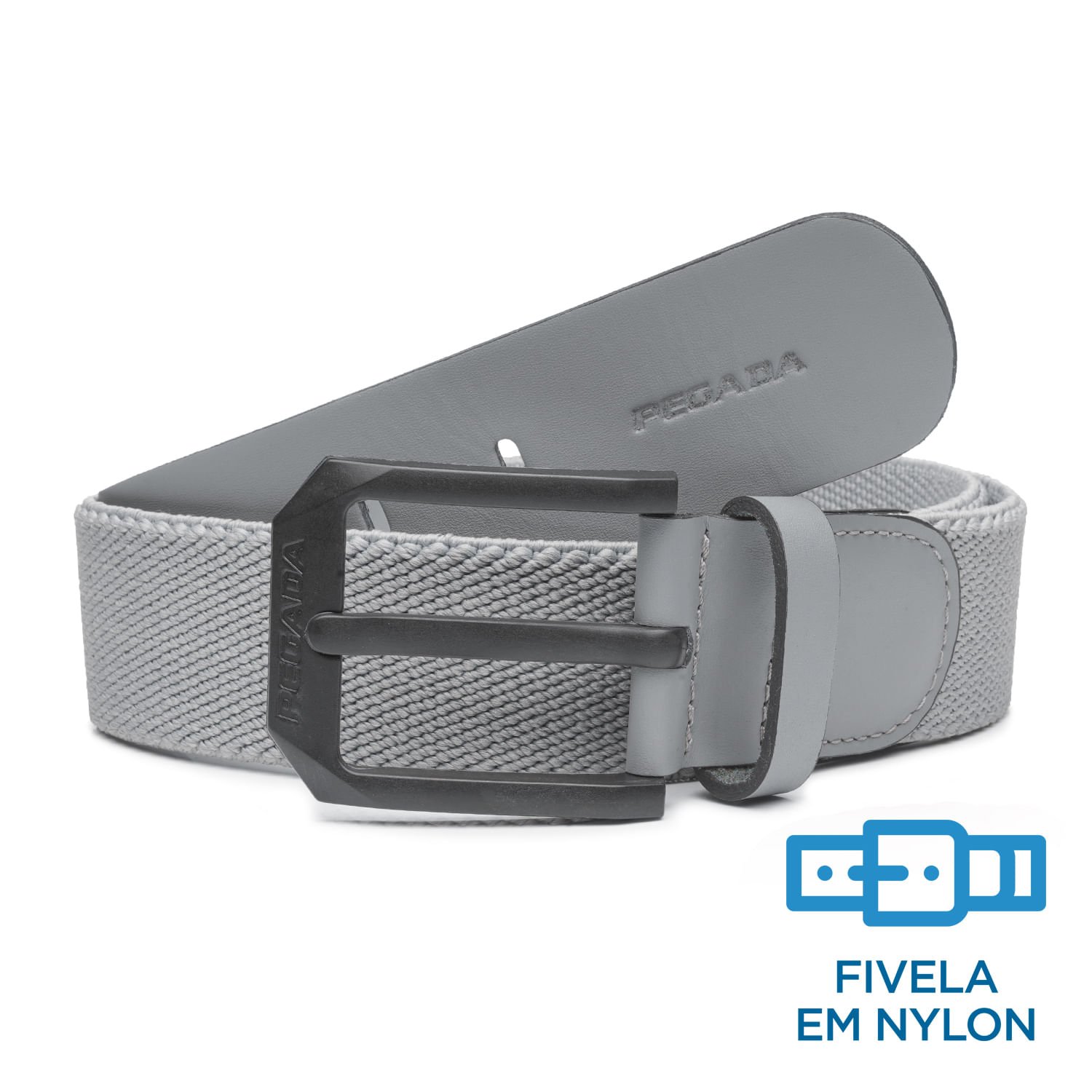 Cinto Pegada Masculino em Elástico e Couro Cinza CI002345-11