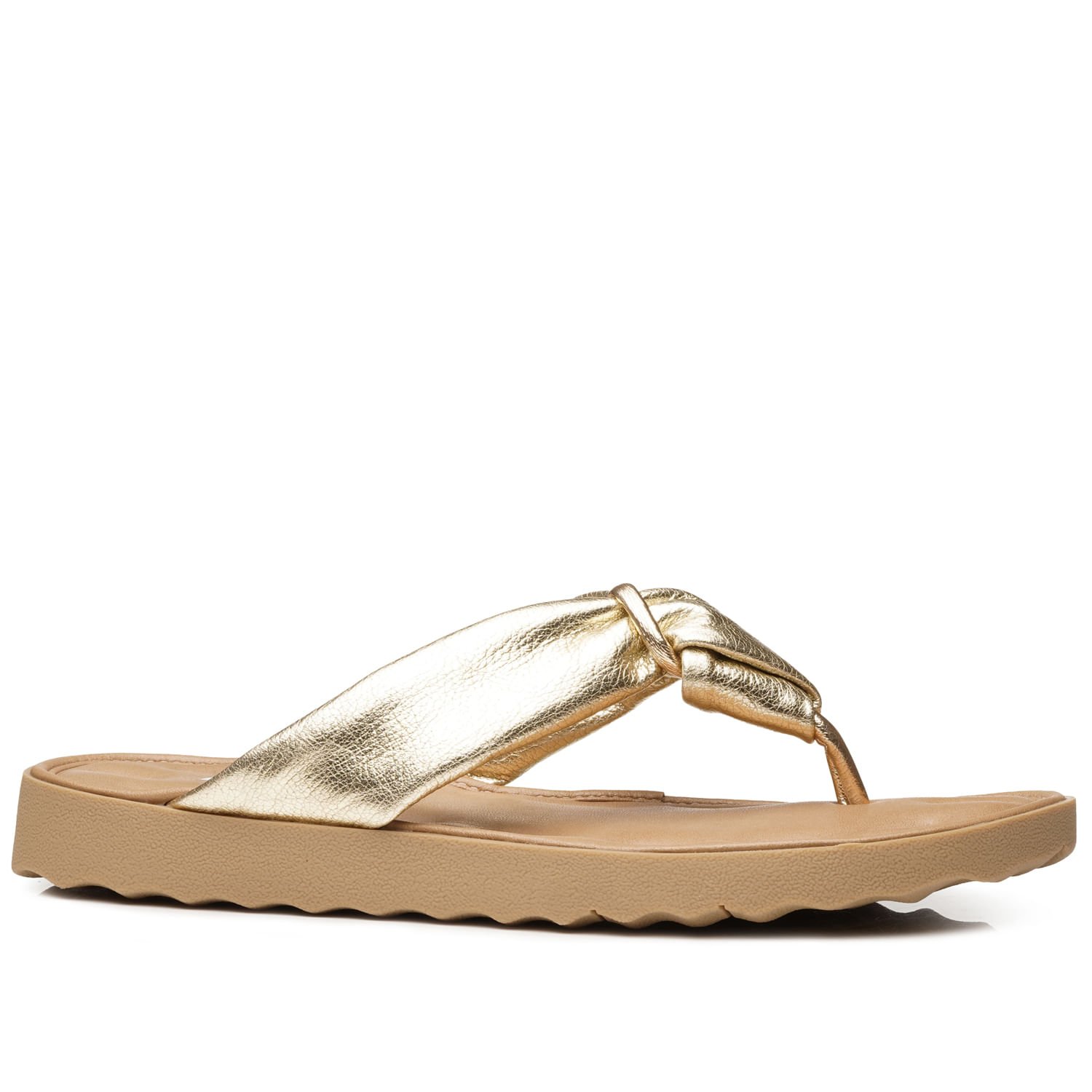 Chinelo Pegada Feminino em Couro Ouro 231402-01