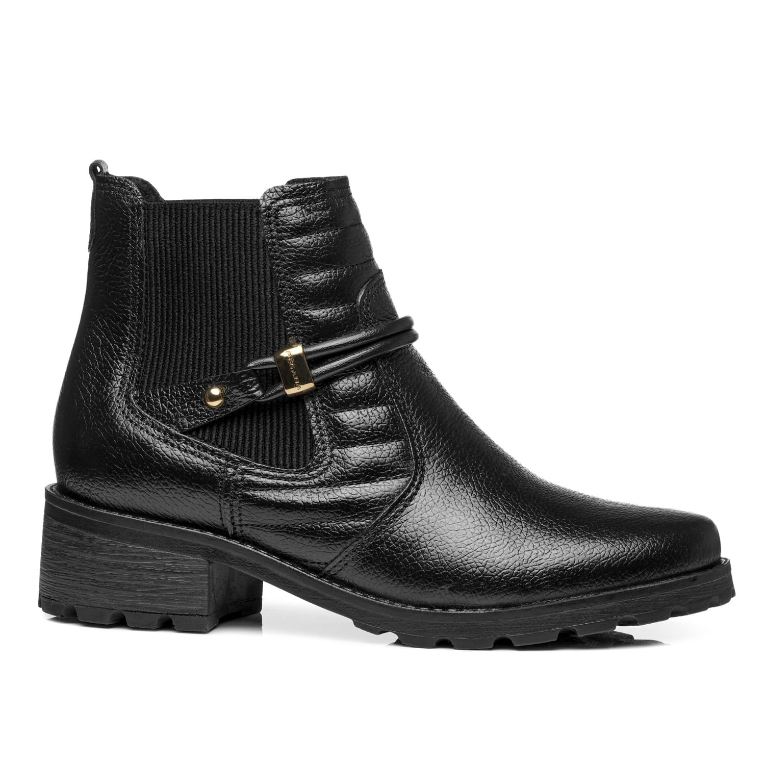 Bota Chelsea Pegada Feminina em Couro Preta Cano Curto 281420-03