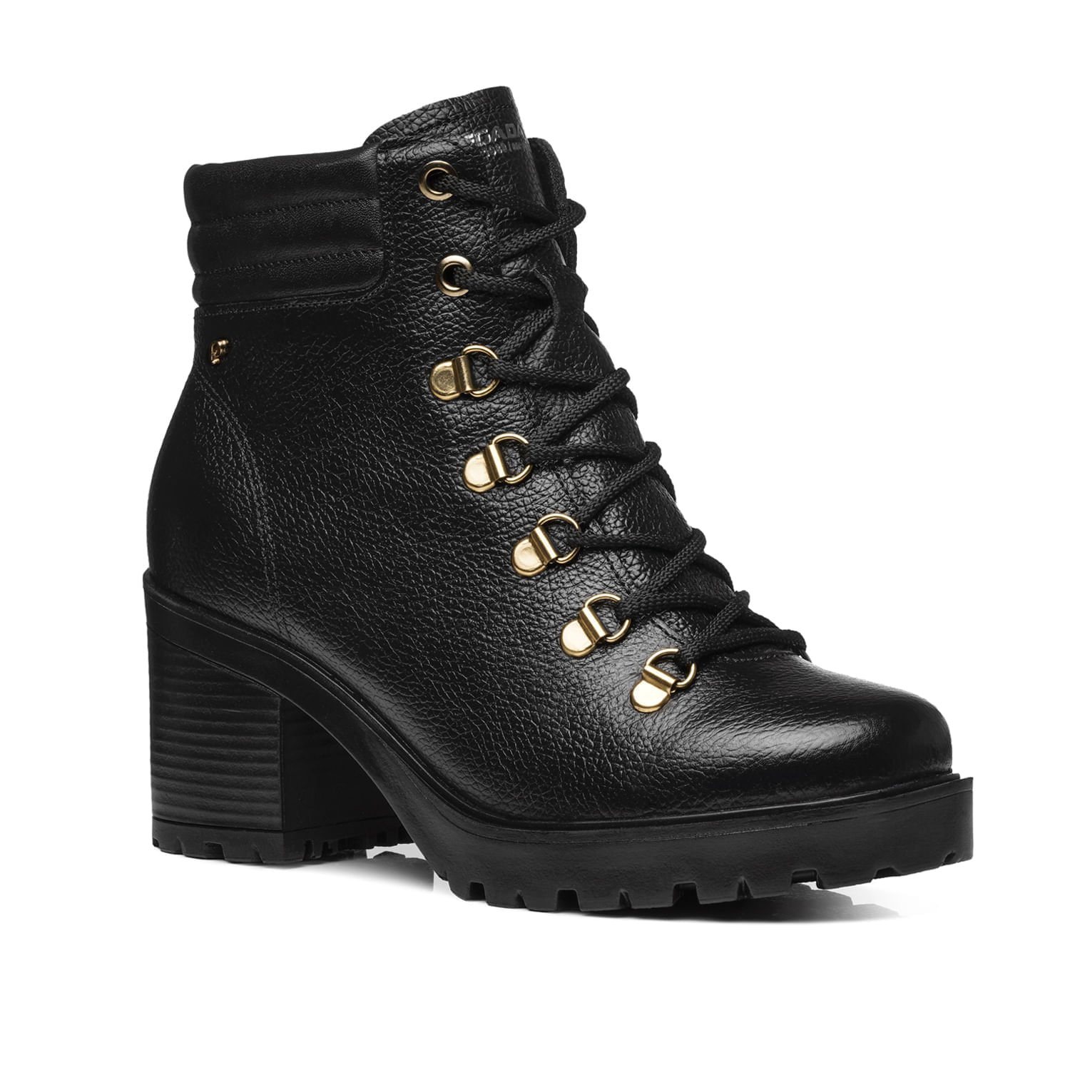 Coturno Pegada Feminino em Couro Preto Cano Curto 282601-02 Preto 2