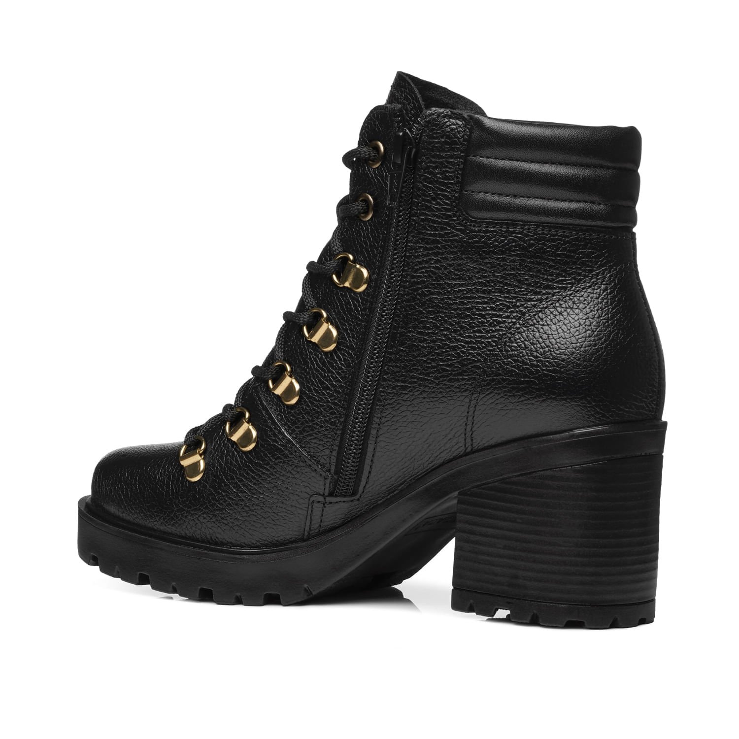 Coturno Pegada Feminino em Couro Preto Cano Curto 282601-02 Preto 3