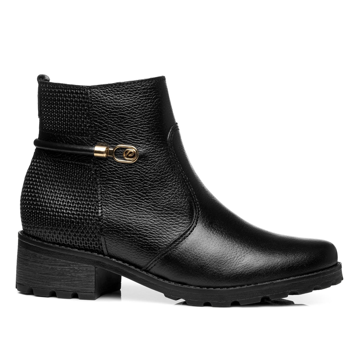 Bota Pegada Feminina em Couro Preta Cano Curto 281421-03