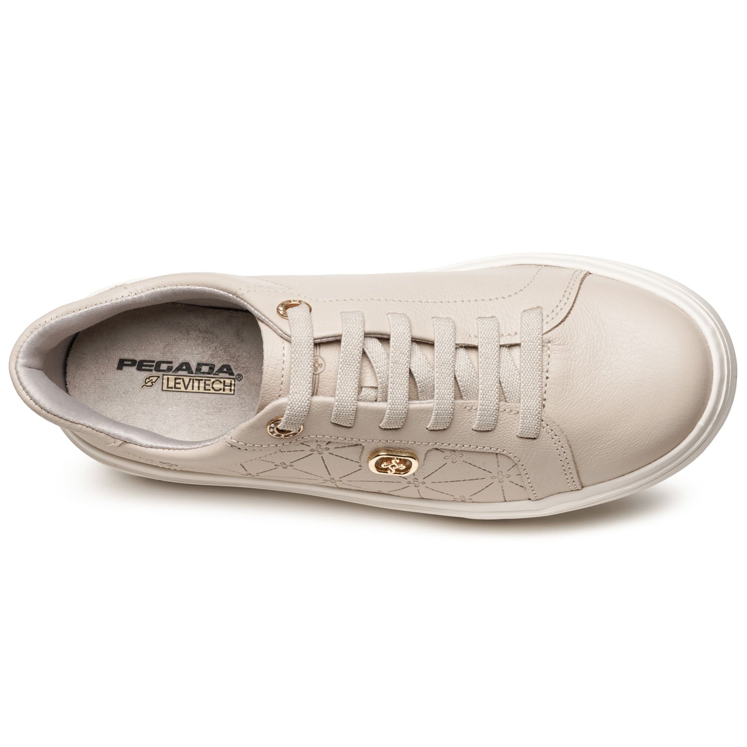 Tênis Pegada Feminino em Couro Off White 211227-02 Bege 6