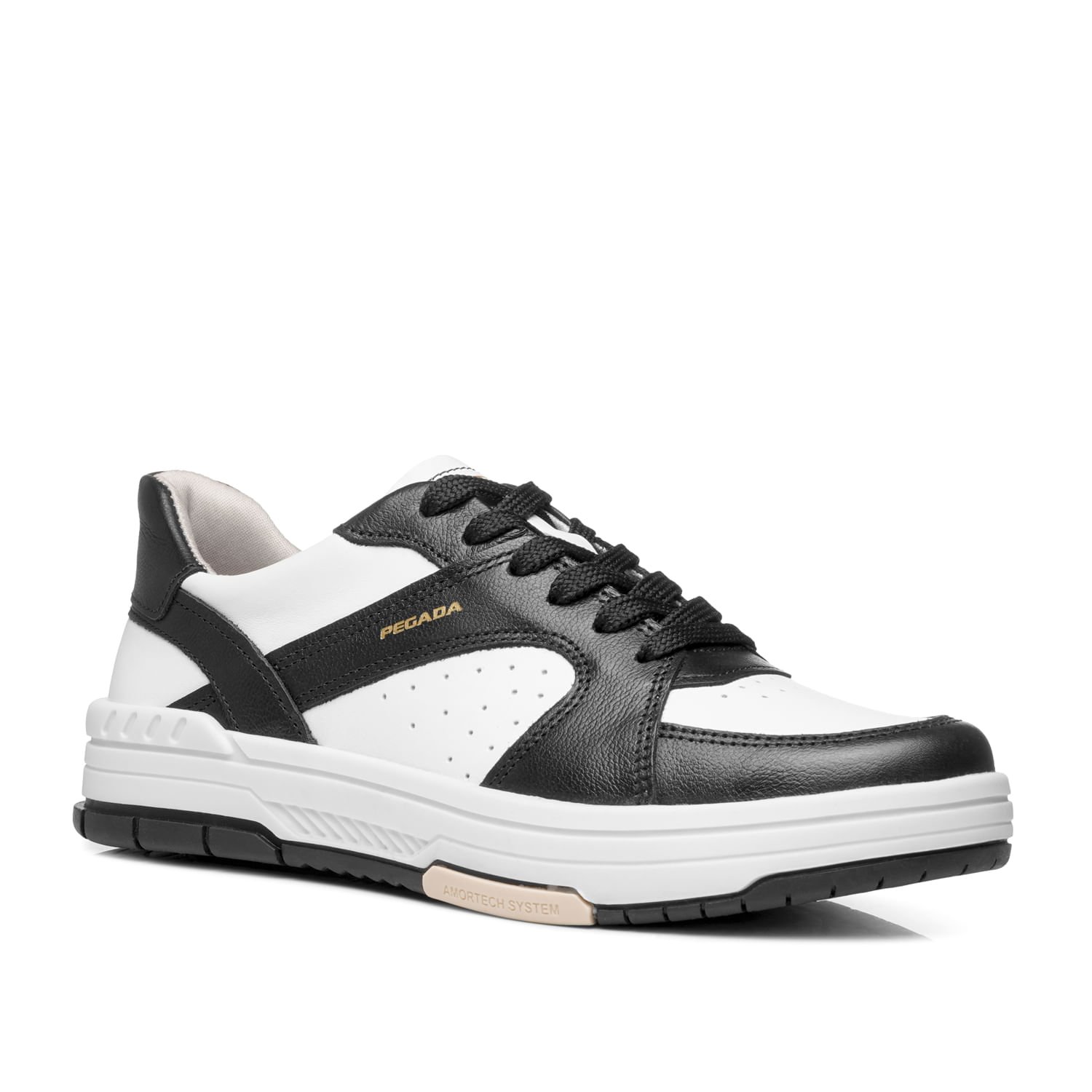 Tênis Pegada Feminino em Couro Branco 212610-04 Branco/Preto 3