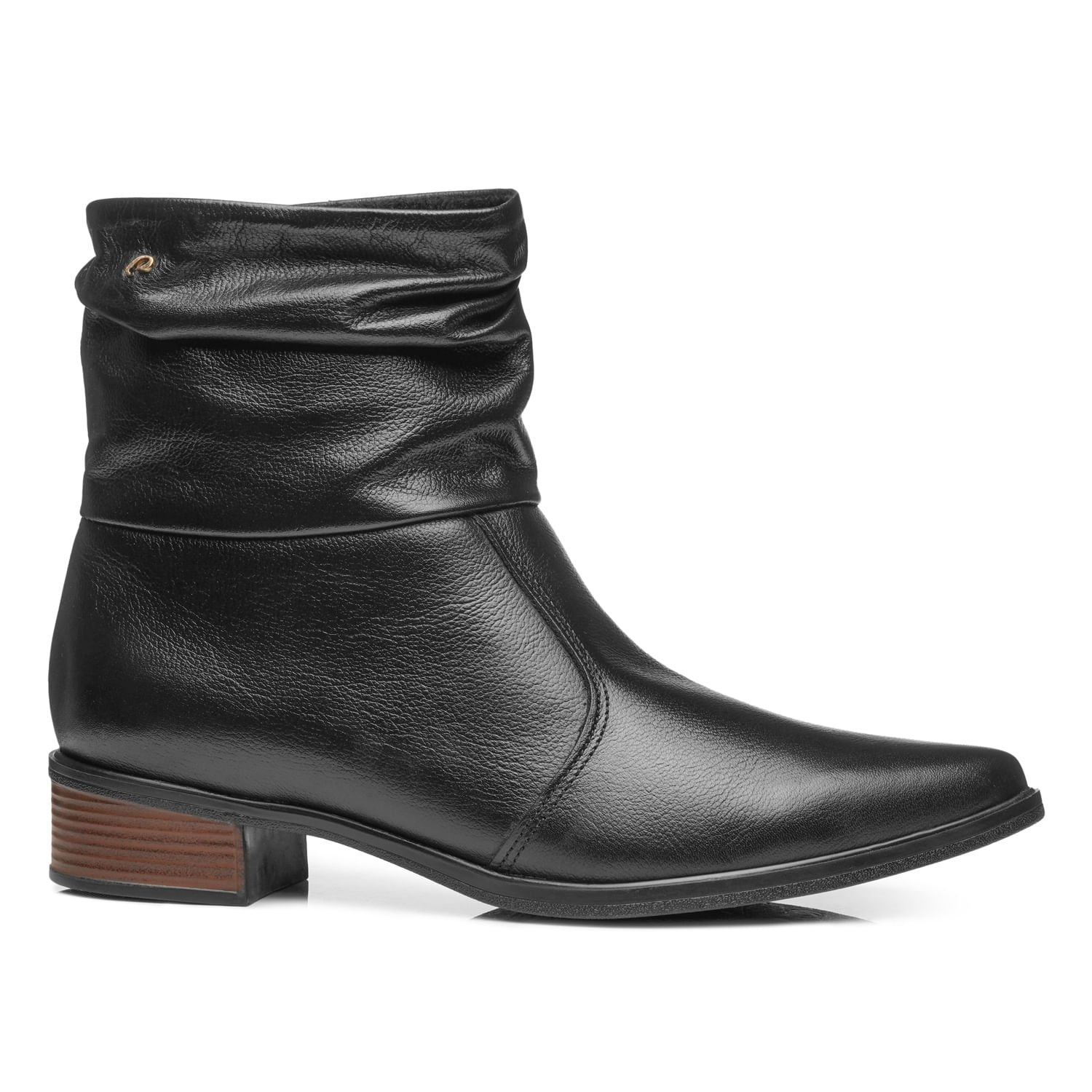 Bota Pegada Feminina em Couro Preto Cano Curto Slouch 282501-03
