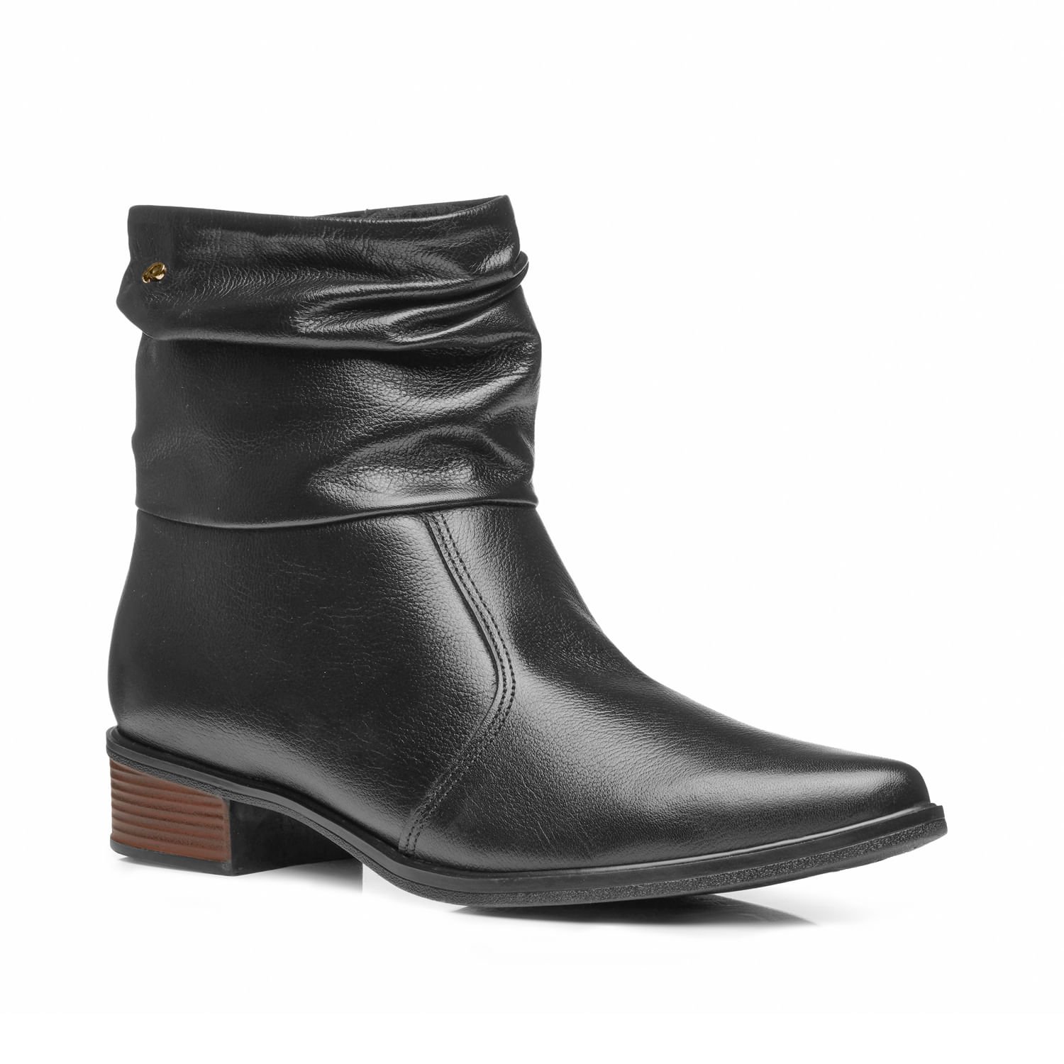 Bota Pegada Feminina em Couro Preto Cano Curto Slouch 282501-03 Preto 2