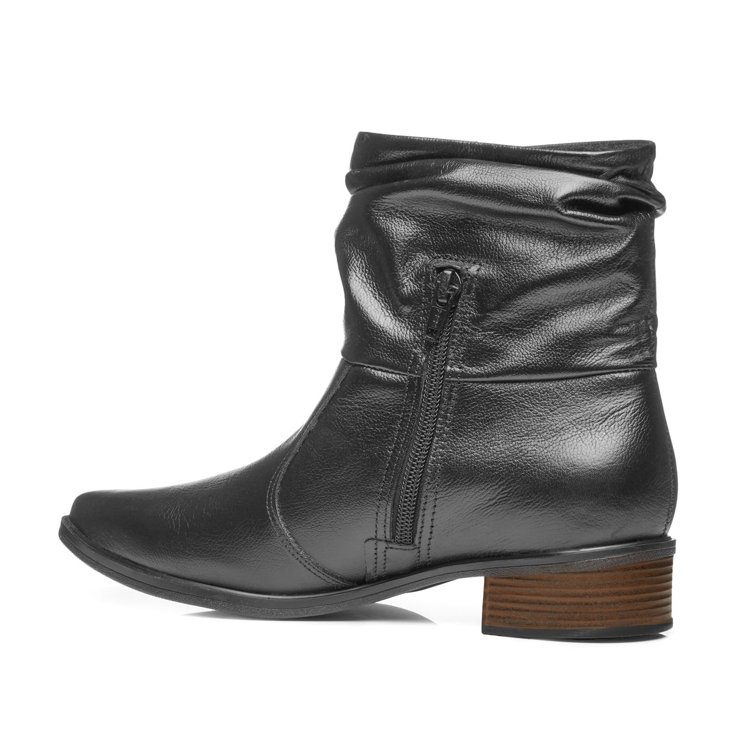Bota Pegada Feminina em Couro Preto Cano Curto Slouch 282501-03 Preto 3