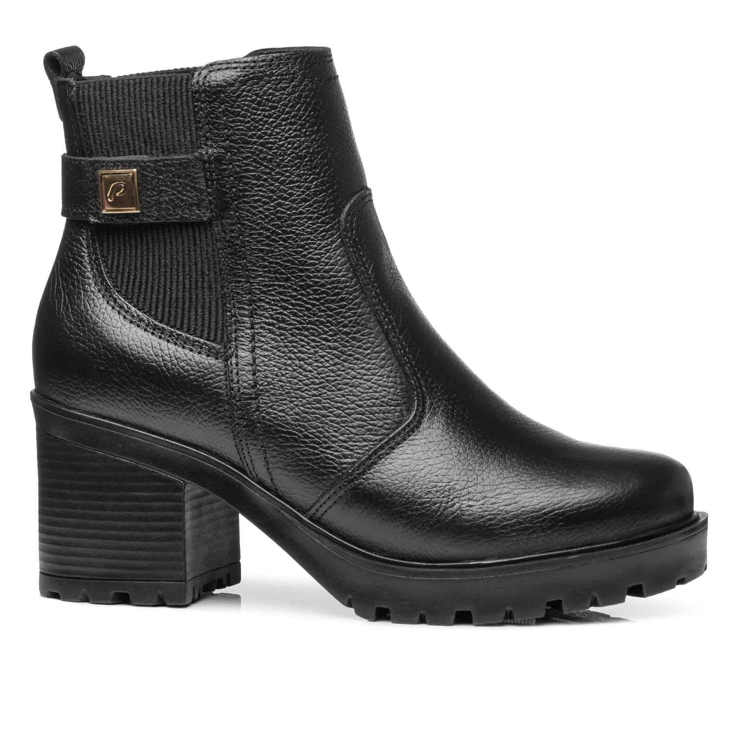 Bota Chelsea Pegada Feminina em Couro Preta Cano Curto 282603-02
