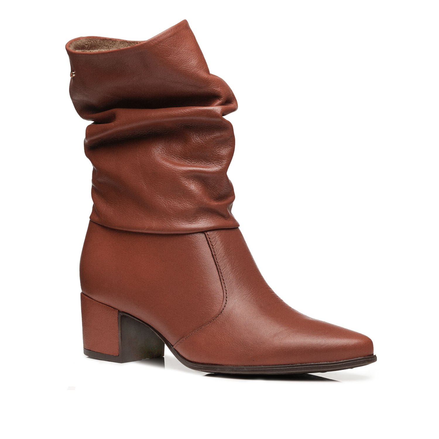Bota Pegada Feminina em Couro Telha Cano Médio Slouch 280901-03 Marrom 2