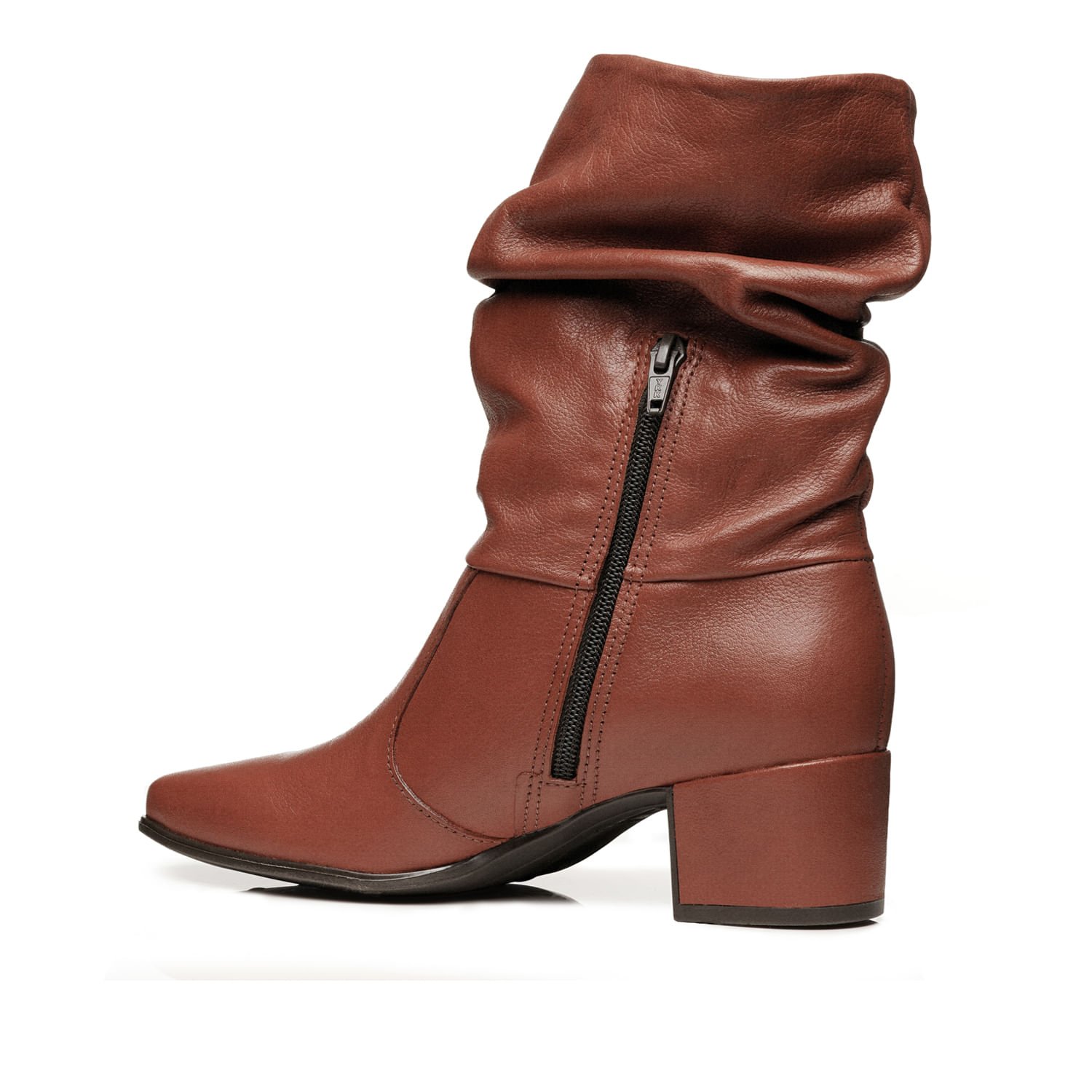 Bota Pegada Feminina em Couro Telha Cano Médio Slouch 280901-03 Marrom 3