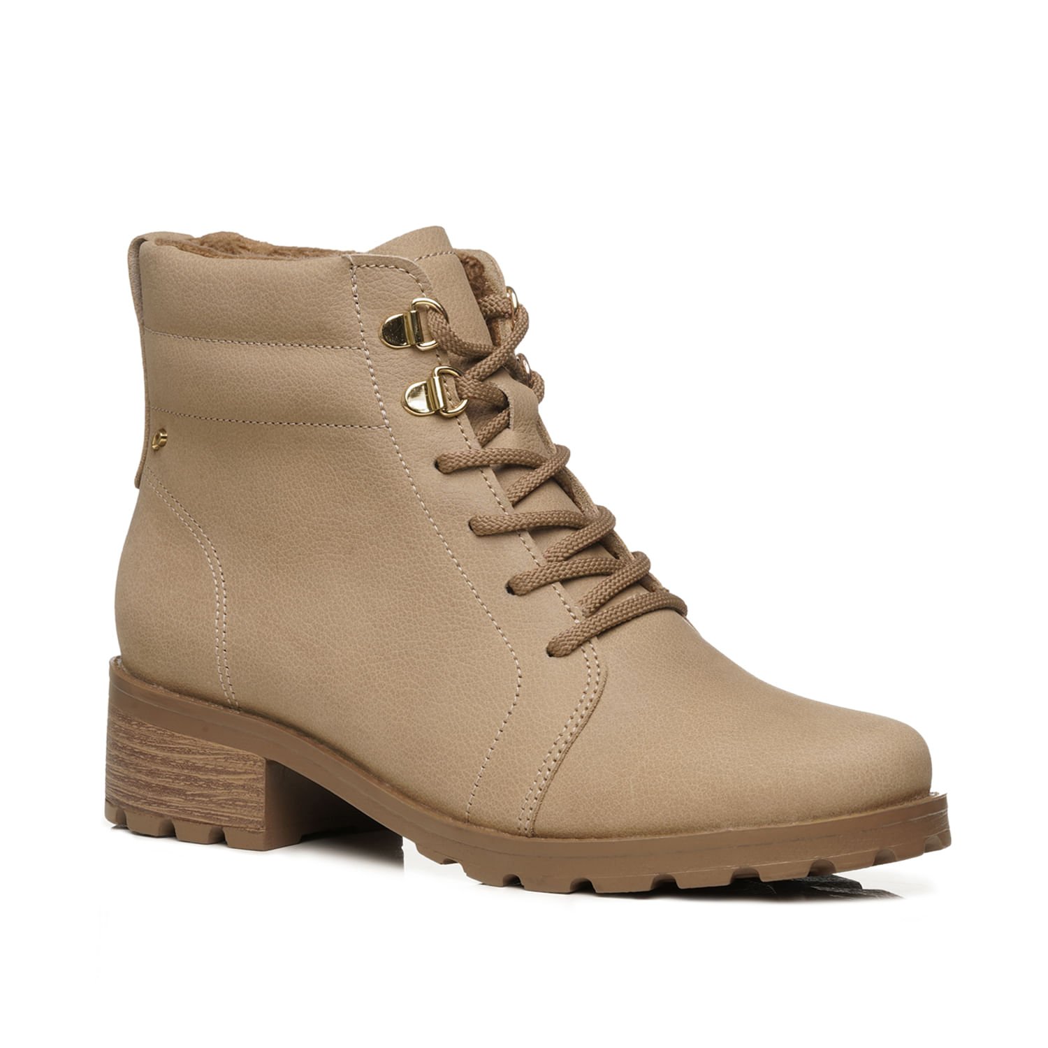 Coturno Pegada Feminino em Couro Castor Cano Curto 281422-03 Bege 2