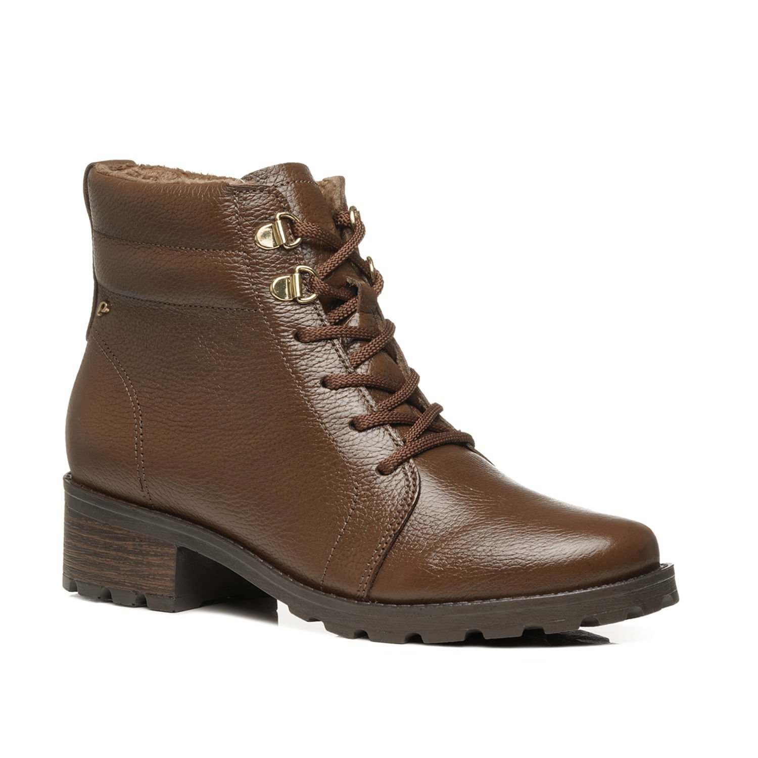 Coturno Pegada Feminino em Couro Toffe Cano Curto 281422-01 Marrom 2