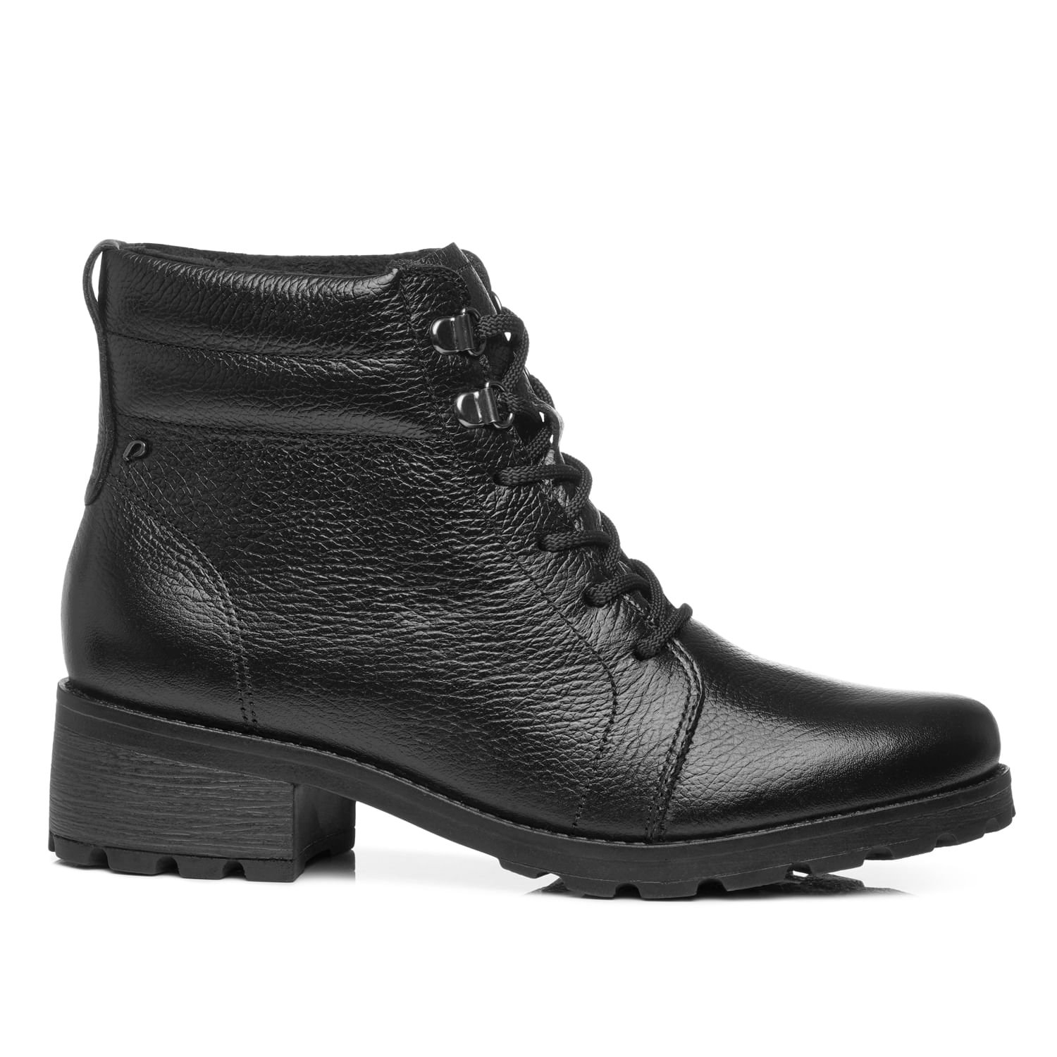 Coturno Pegada Feminino em Couro Preto Cano Curto 281422-02