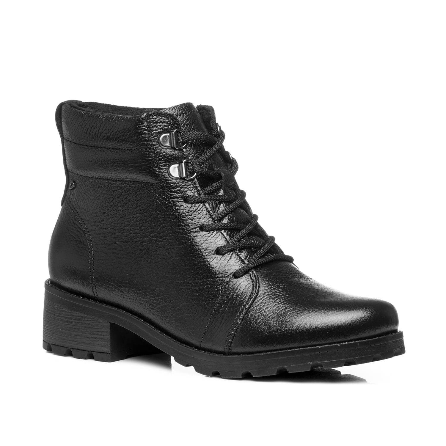 Coturno Pegada Feminino em Couro Preto Cano Curto 281422-02 Preto 2