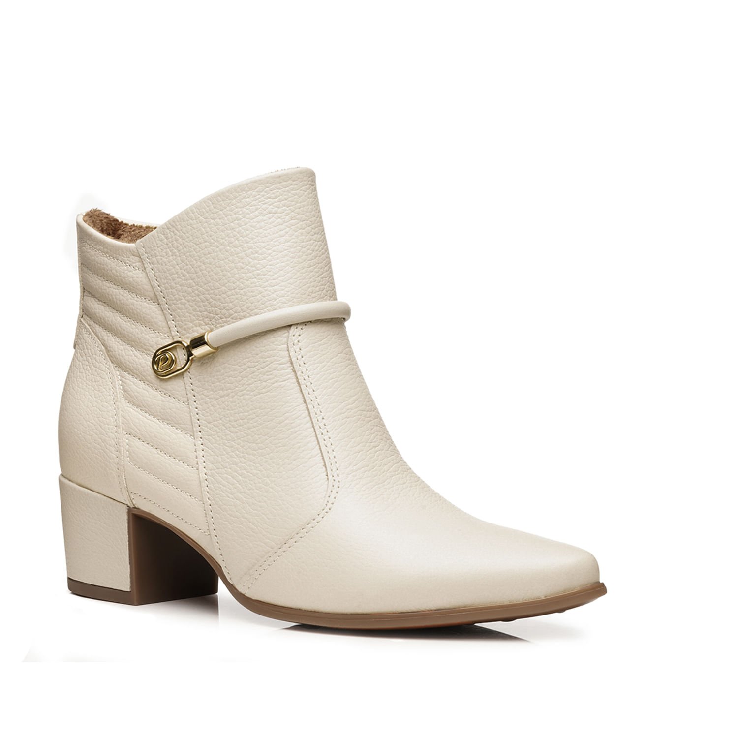 Bota Pegada Feminina em Couro Linho Cano Curto 280905-01 Branco 2
