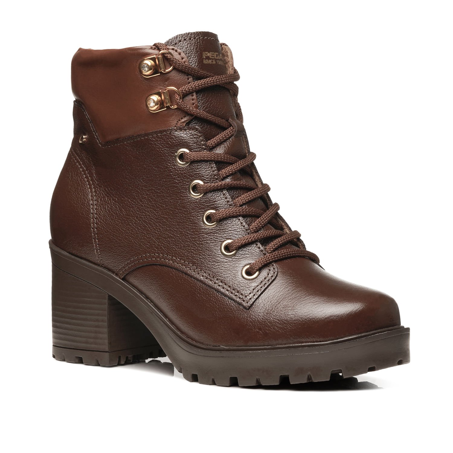 Coturno Pegada Feminino em Couro Pinhão Cano Curto 282602-01 Marrom 2