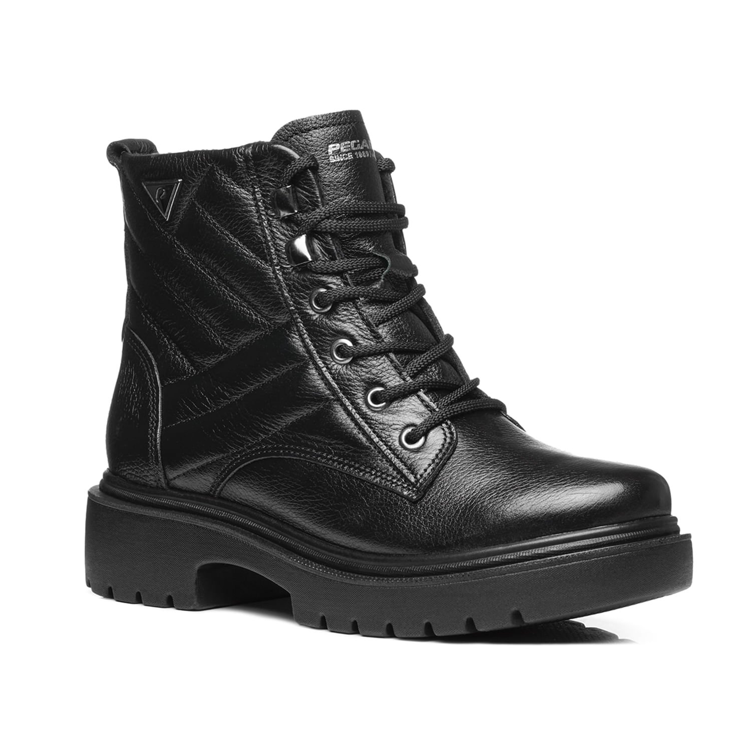 Coturno Pegada Feminino em Couro Preto Cano Curto 282411-03 Preto 3