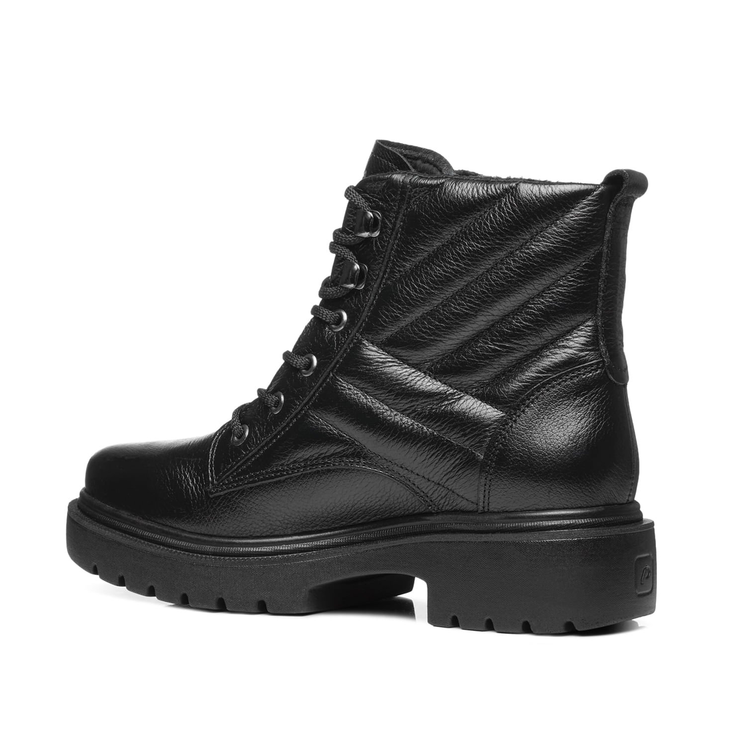Coturno Pegada Feminino em Couro Preto Cano Curto 282411-03 Preto 4