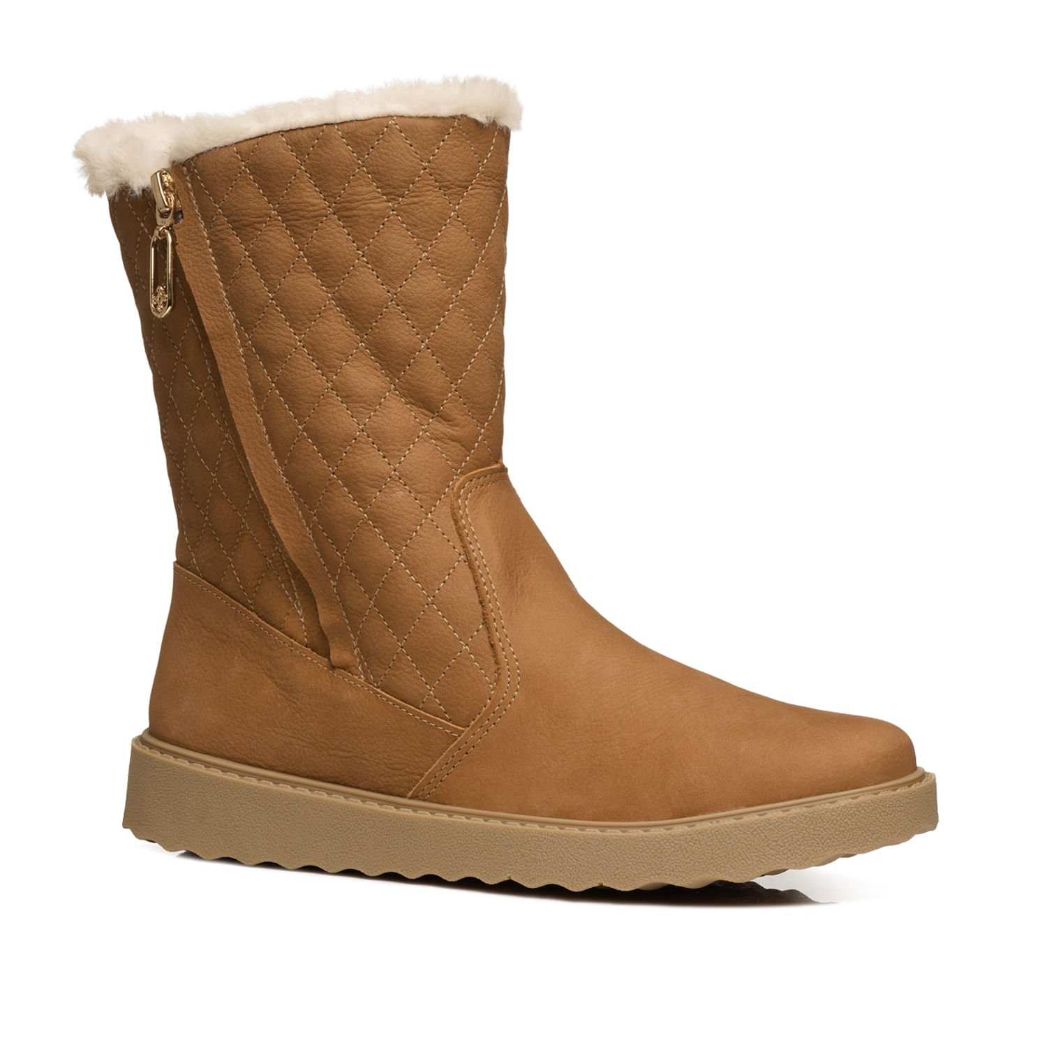 Bota Pegada Feminina Cano Médio em couro Camel com Pelo 281192-02 Marrom 2