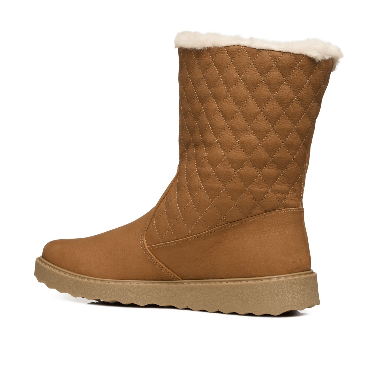 Bota Pegada Feminina Cano Médio em couro Camel com Pelo 281192-02 Marrom 3
