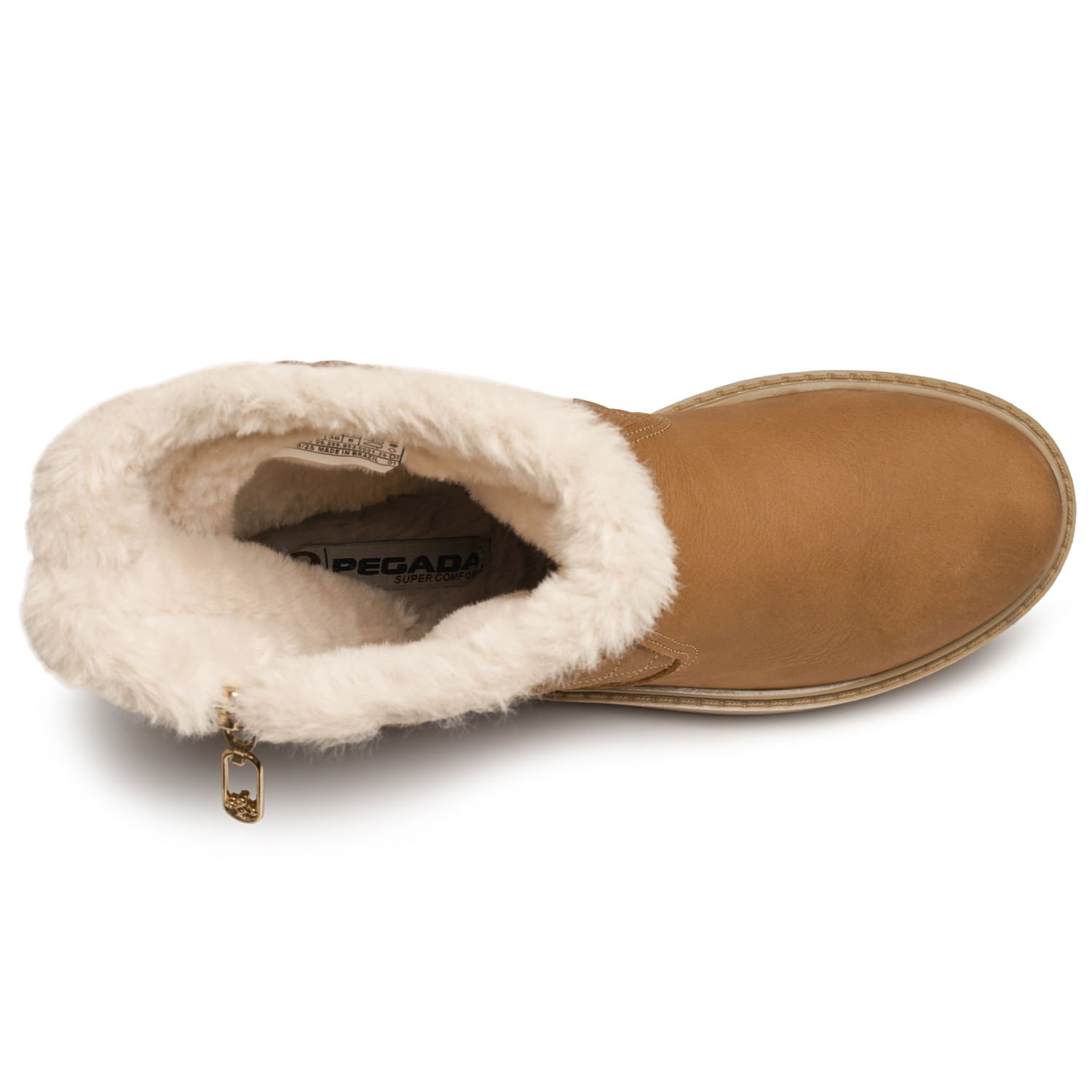 Bota Pegada Feminina Cano Médio em couro Camel com Pelo 281192-02 Marrom 5