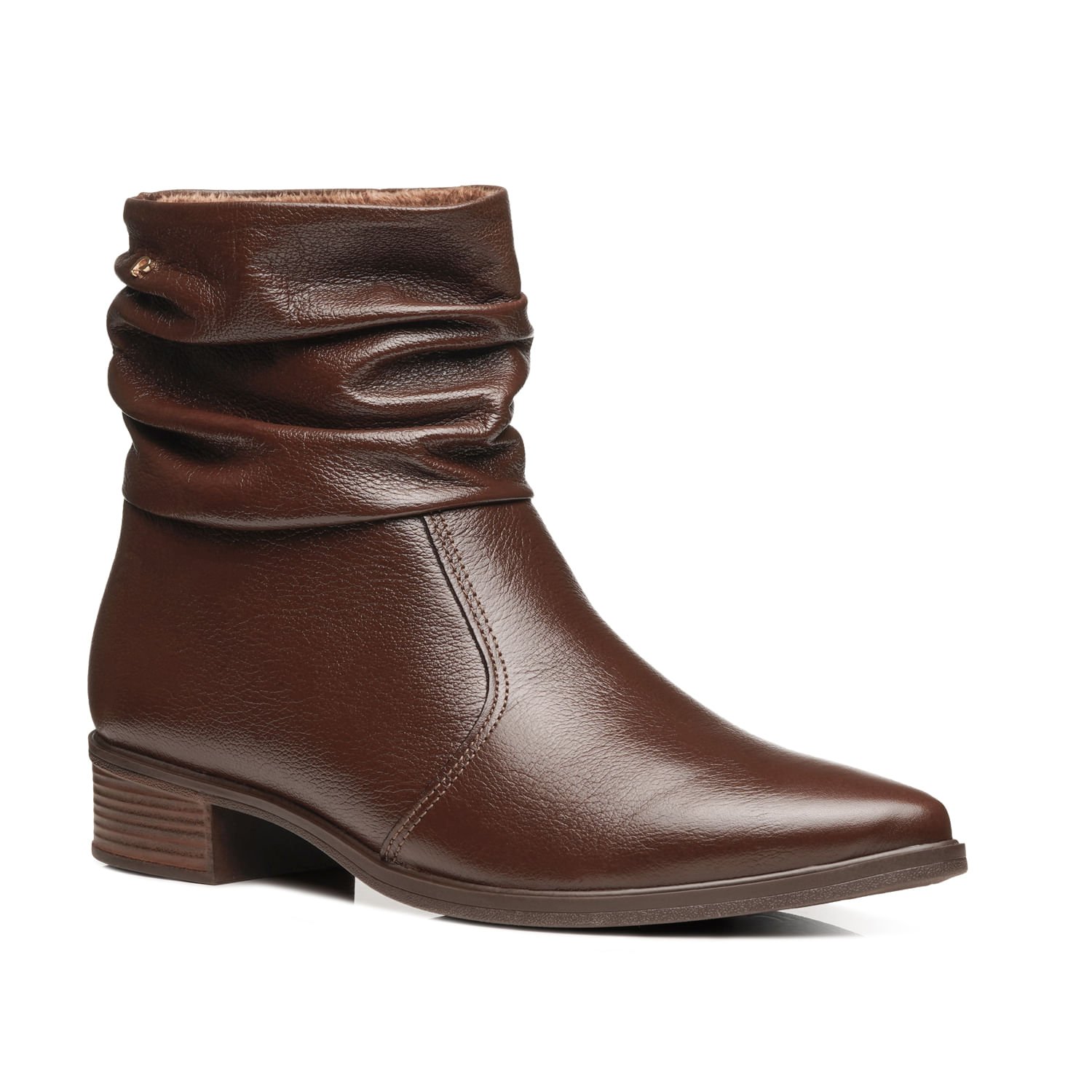 Bota Pegada Feminina em Couro Pinhão Cano Curto Slouch 282501-02 Marrom 2