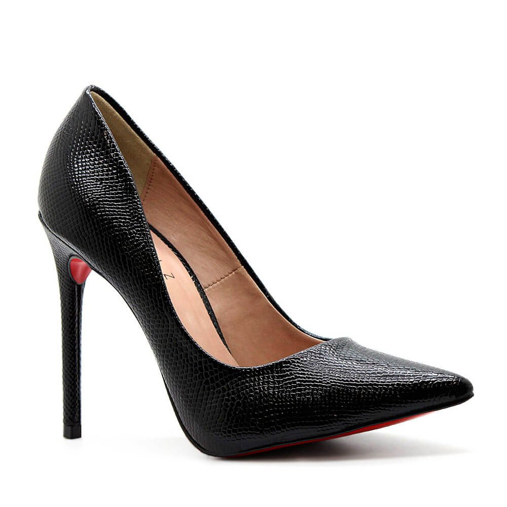 Scarpin Royalz Cobra Sola Vermelha Salto Alto Fino Celine Preto Preto