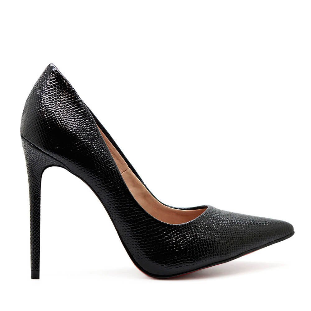 Scarpin Royalz Cobra Sola Vermelha Salto Alto Fino Celine Preto Preto