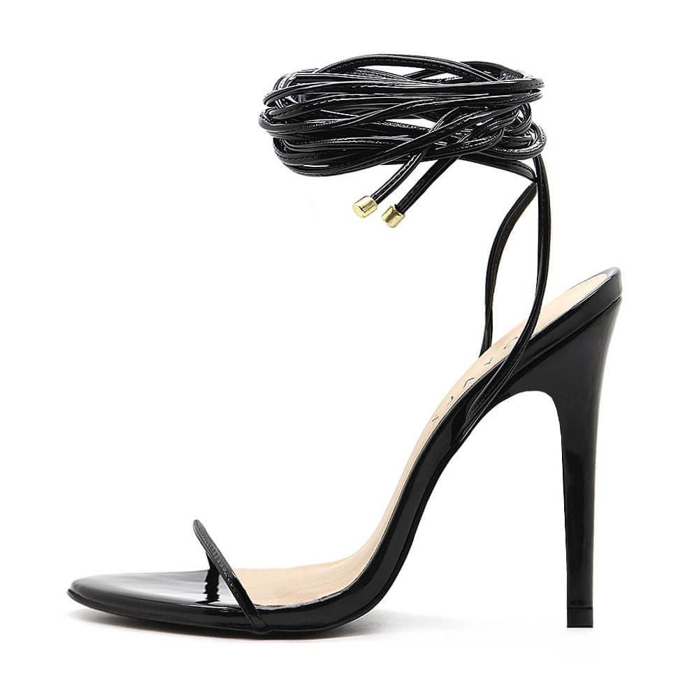 Sandália Royalz Verniz Louise Amarração Salto Alto Fino Preta Preto 6
