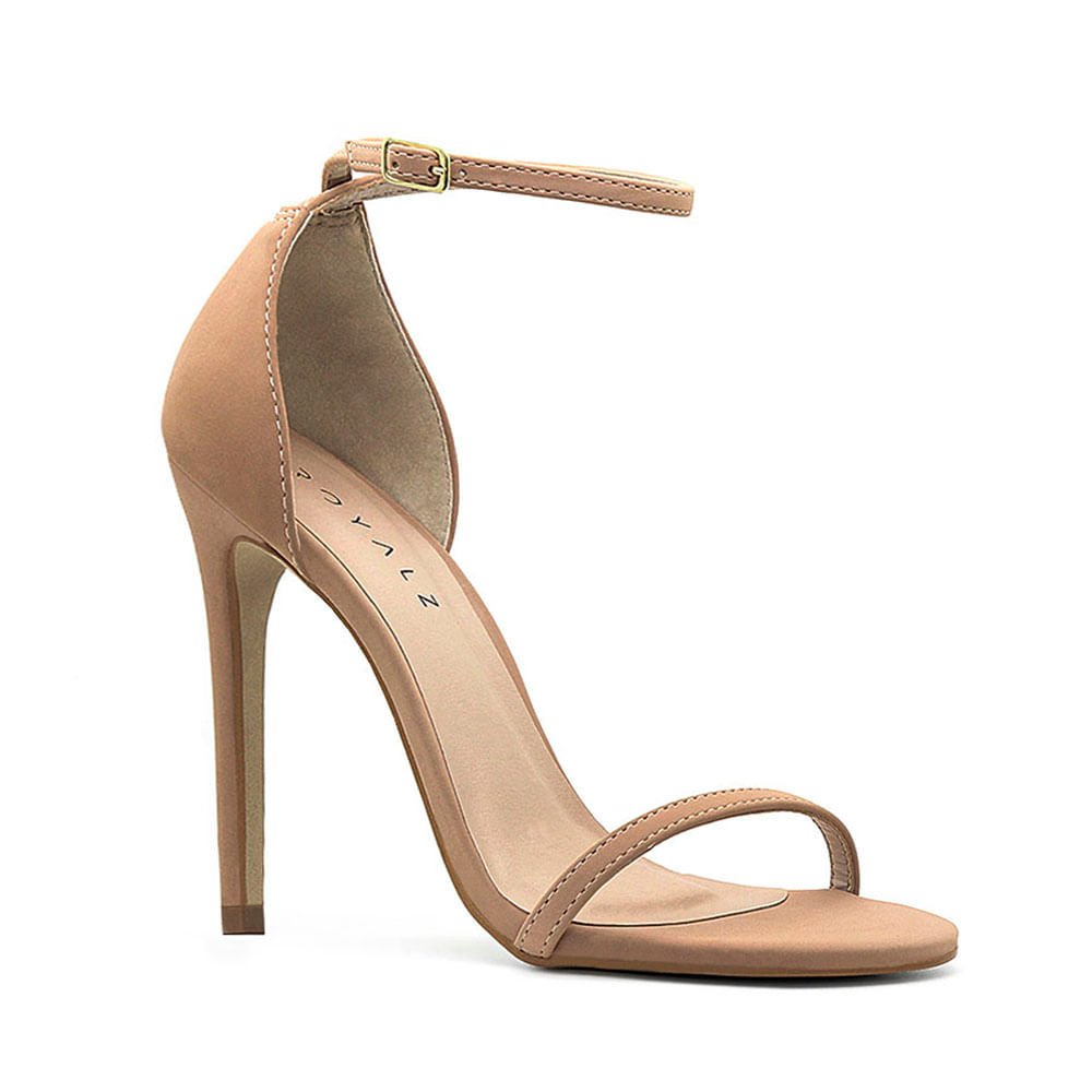 Sandália Royalz Nobuck Paola Salto Alto Fino Tira Nude Escuro Bege 3
