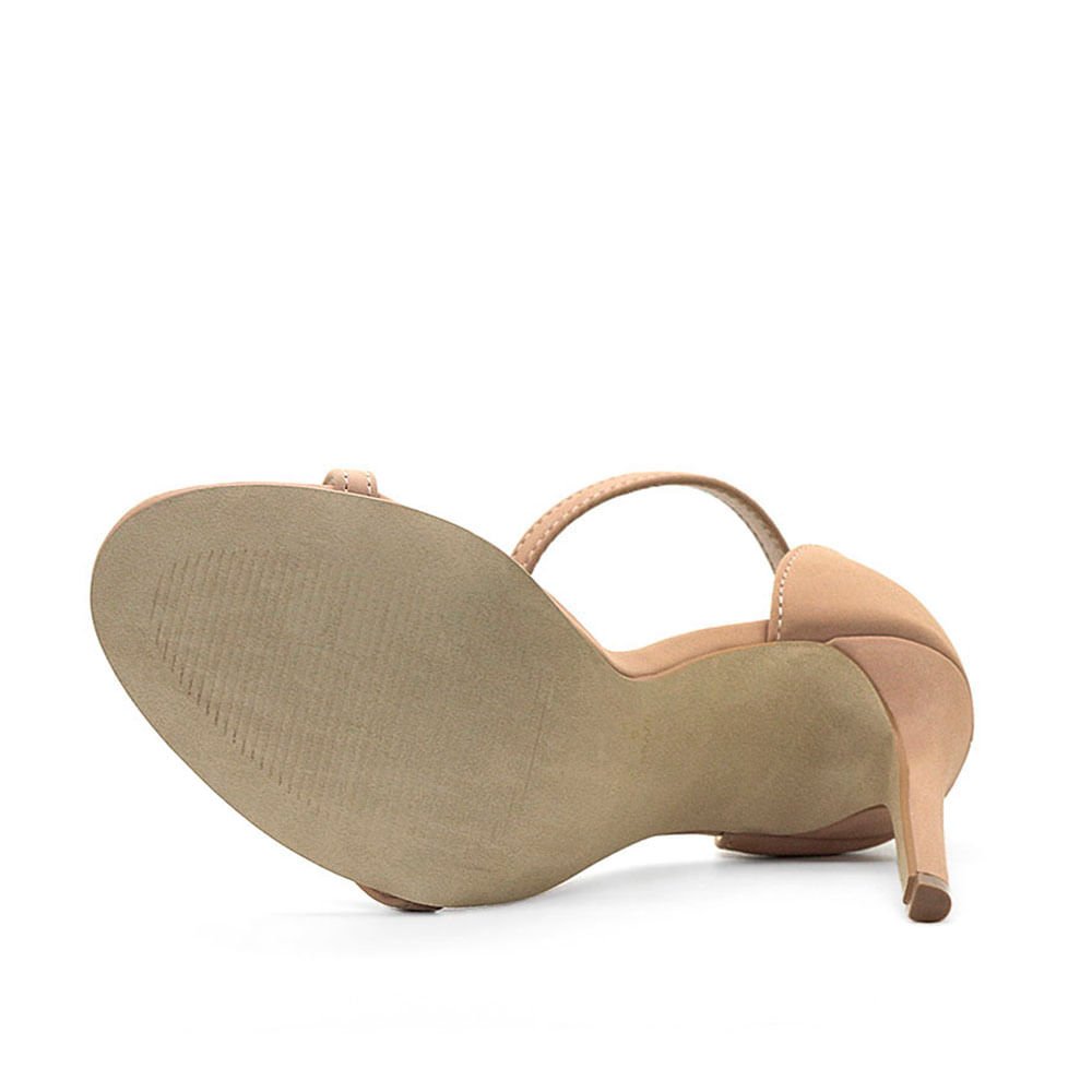 Sandália Royalz Nobuck Paola Salto Alto Fino Tira Nude Escuro Bege 5