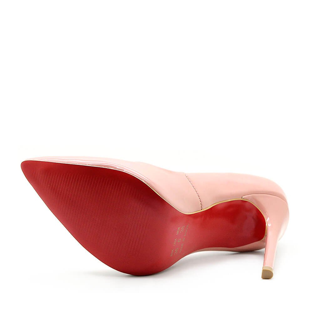 Scarpin Royalz Verniz Sola Vermelha Salto Alto Fino Celine Nude Rosé Rosa 4