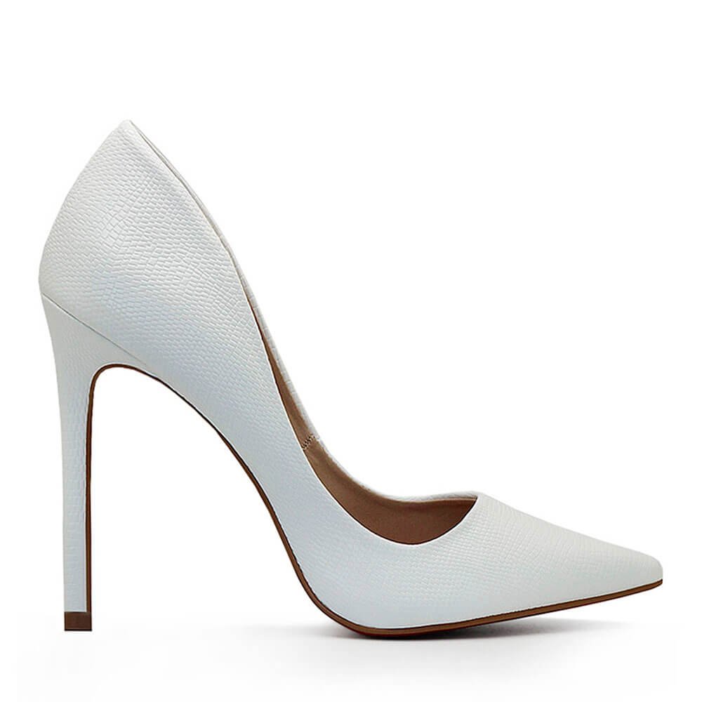 Scarpin Royalz Cobra Sola Vermelha Salto Alto Fino Celine Branco