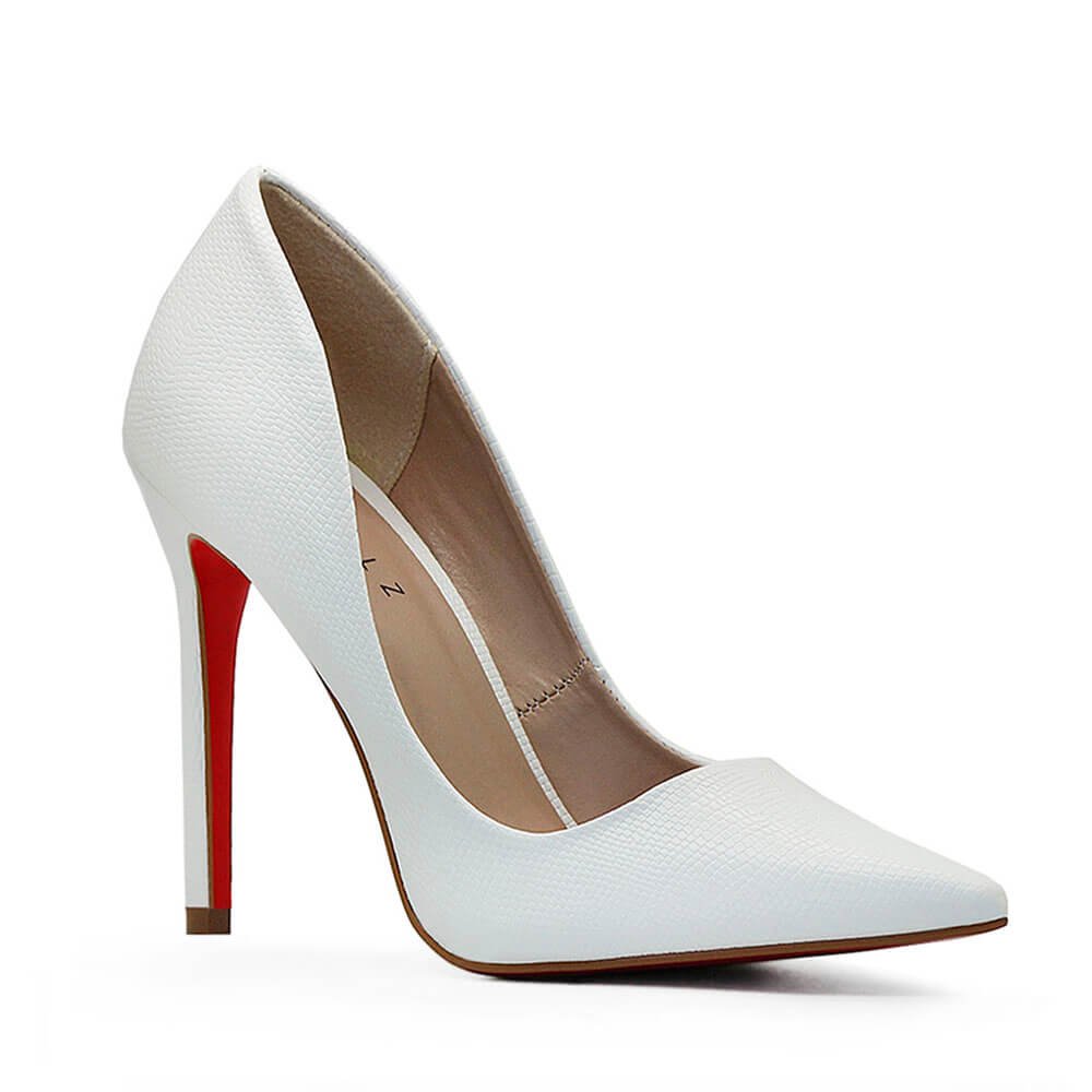 Scarpin Royalz Cobra Sola Vermelha Salto Alto Fino Celine Branco Branco 2