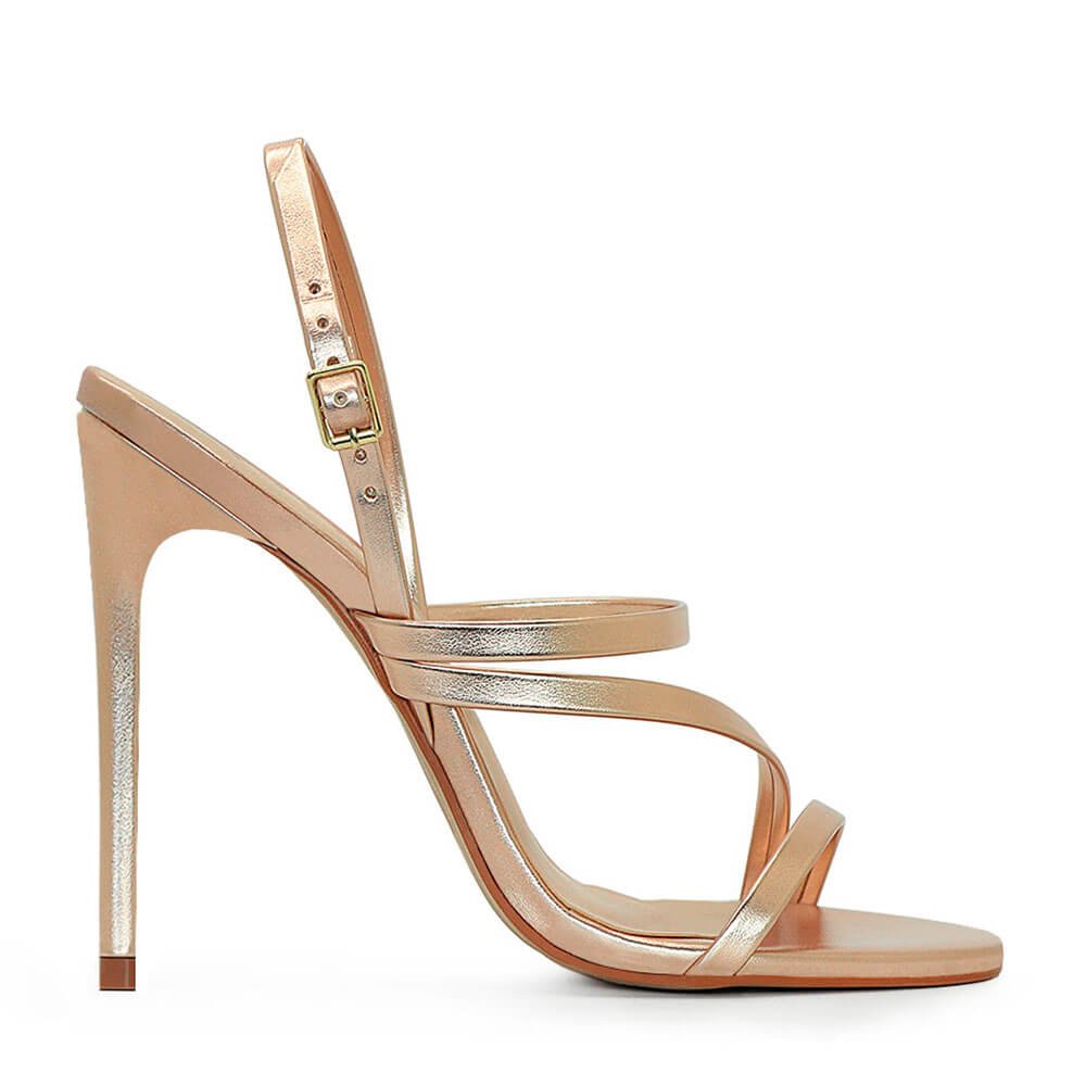 Sandália Royalz Verniz Salto Alto Fino Diane Dourada Rosé Dourado 1