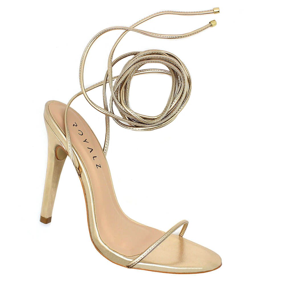 Sandália Royalz Metalizada Louise Amarração Salto Alto Fino Dourada Dourado 3