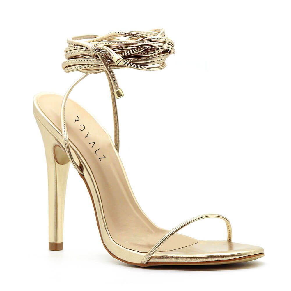 Sandália Royalz Metalizada Louise Amarração Salto Alto Fino Dourada Dourado 4