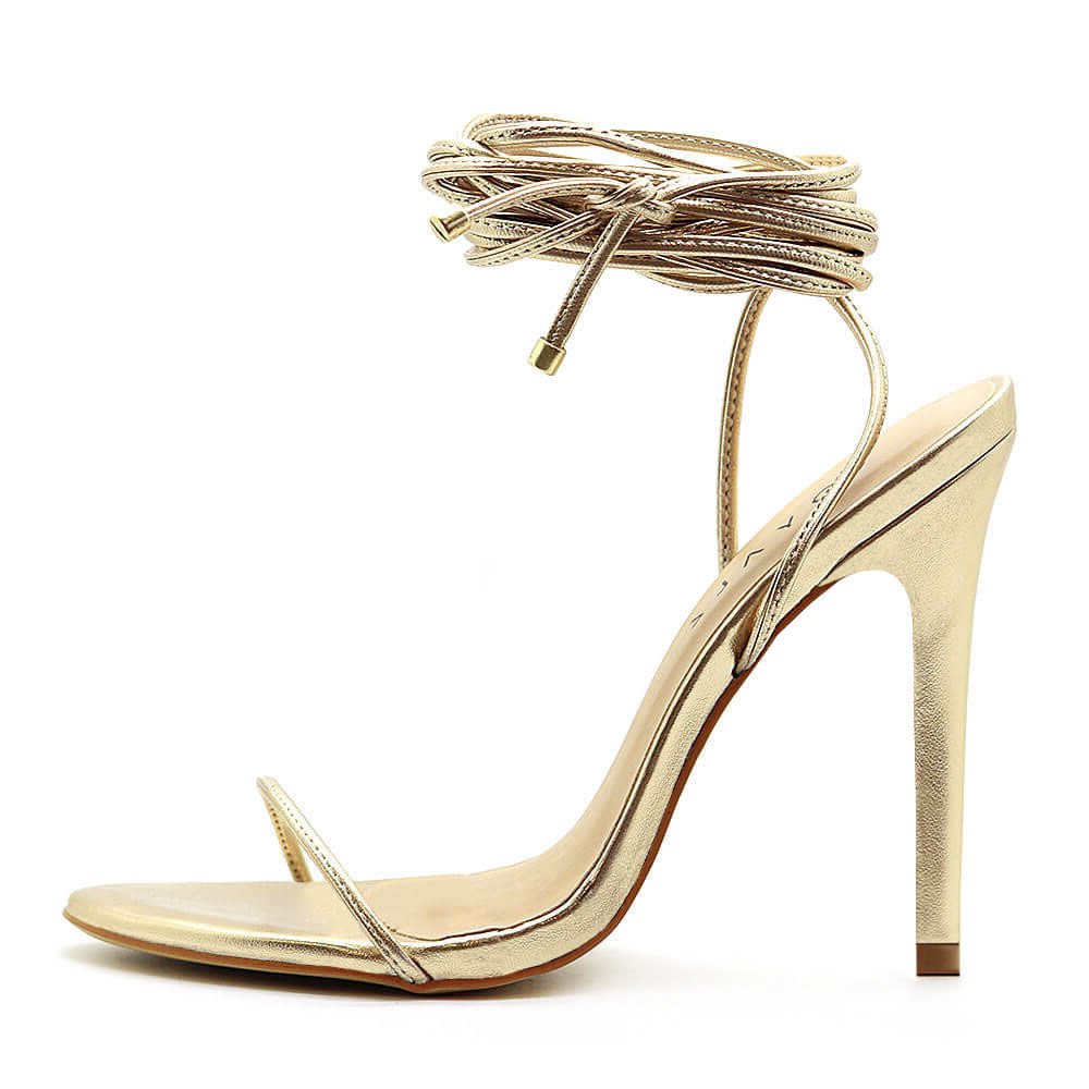 Sandália Royalz Metalizada Louise Amarração Salto Alto Fino Dourada Dourado 5