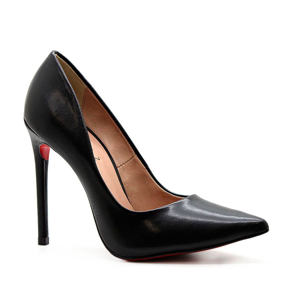 Scarpin Royalz Liso Sola Vermelha Salto Alto Fino Celine Preto Preto 2