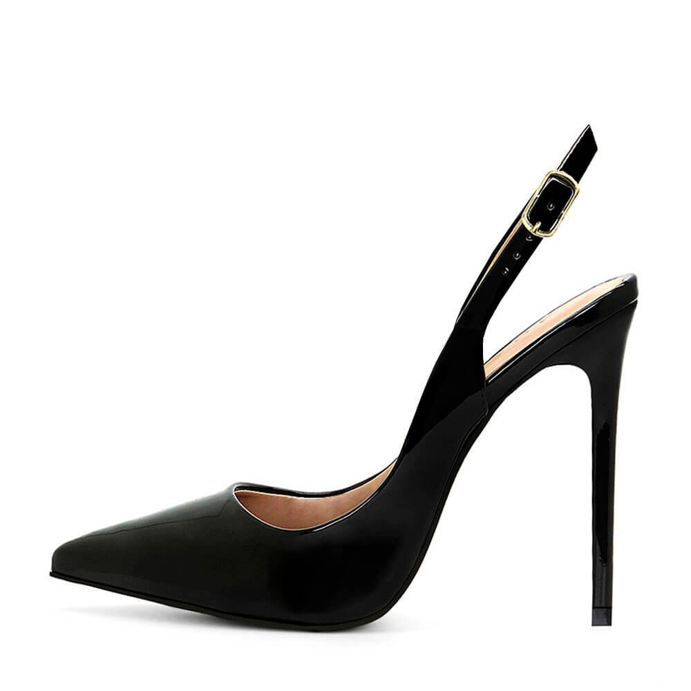 Scarpin Royalz Verniz Salto Alto Fino Celine Slingback Preto Preto 3