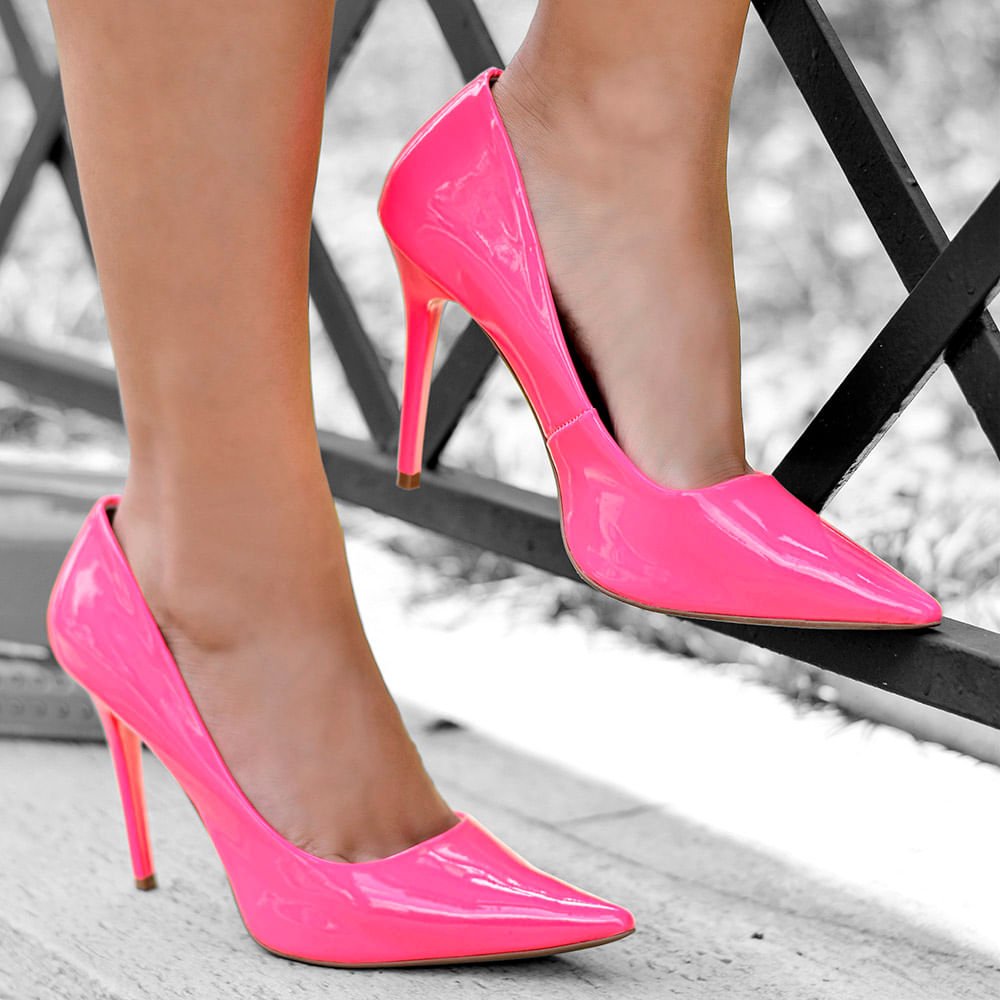 Scarpin Royalz Verniz Neon Fluorescente Penélope Pink Rosa 2