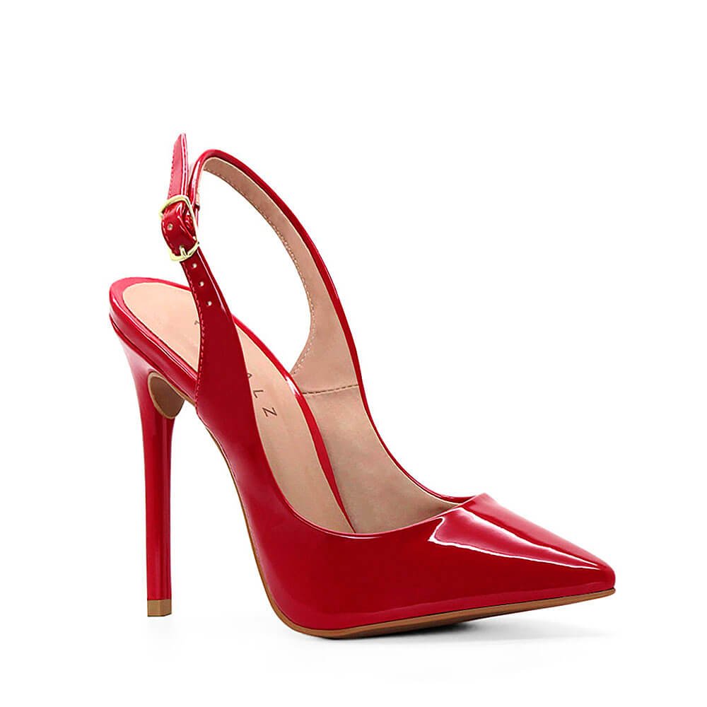 Scarpin Royalz Verniz Salto Alto Fino Celine Slingback Vermelho Vermelho 2