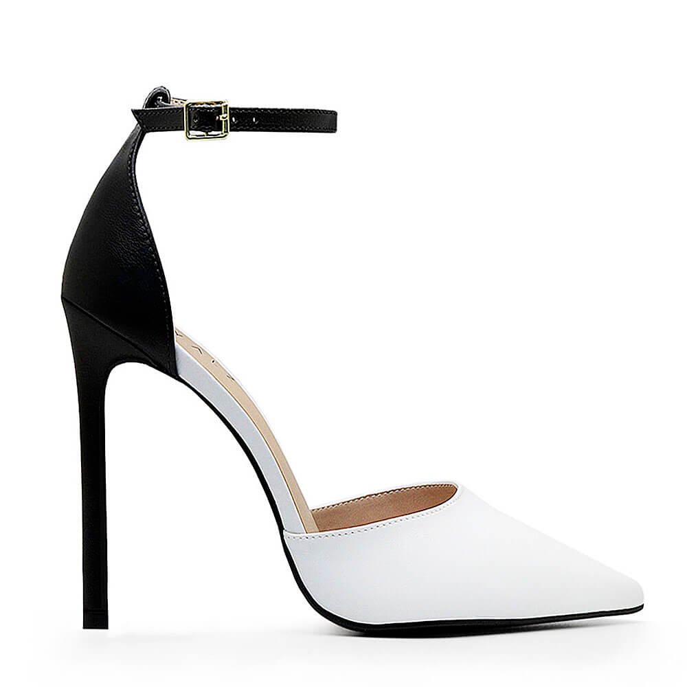 Scarpin Royalz Ankle Strap Liso Salto Alto Fino Lana Off White Branco 1